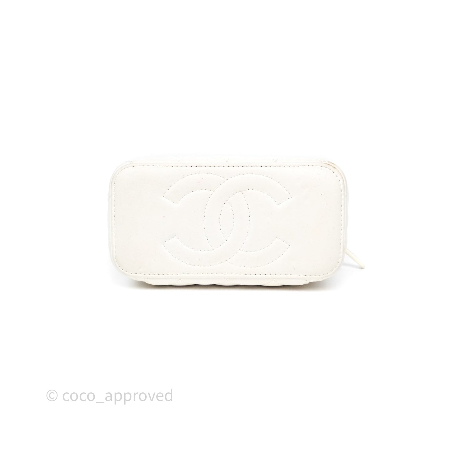 Chanel Logo Crystals Top Handle Vanity Rectangular White Lambskin Gold Hardware