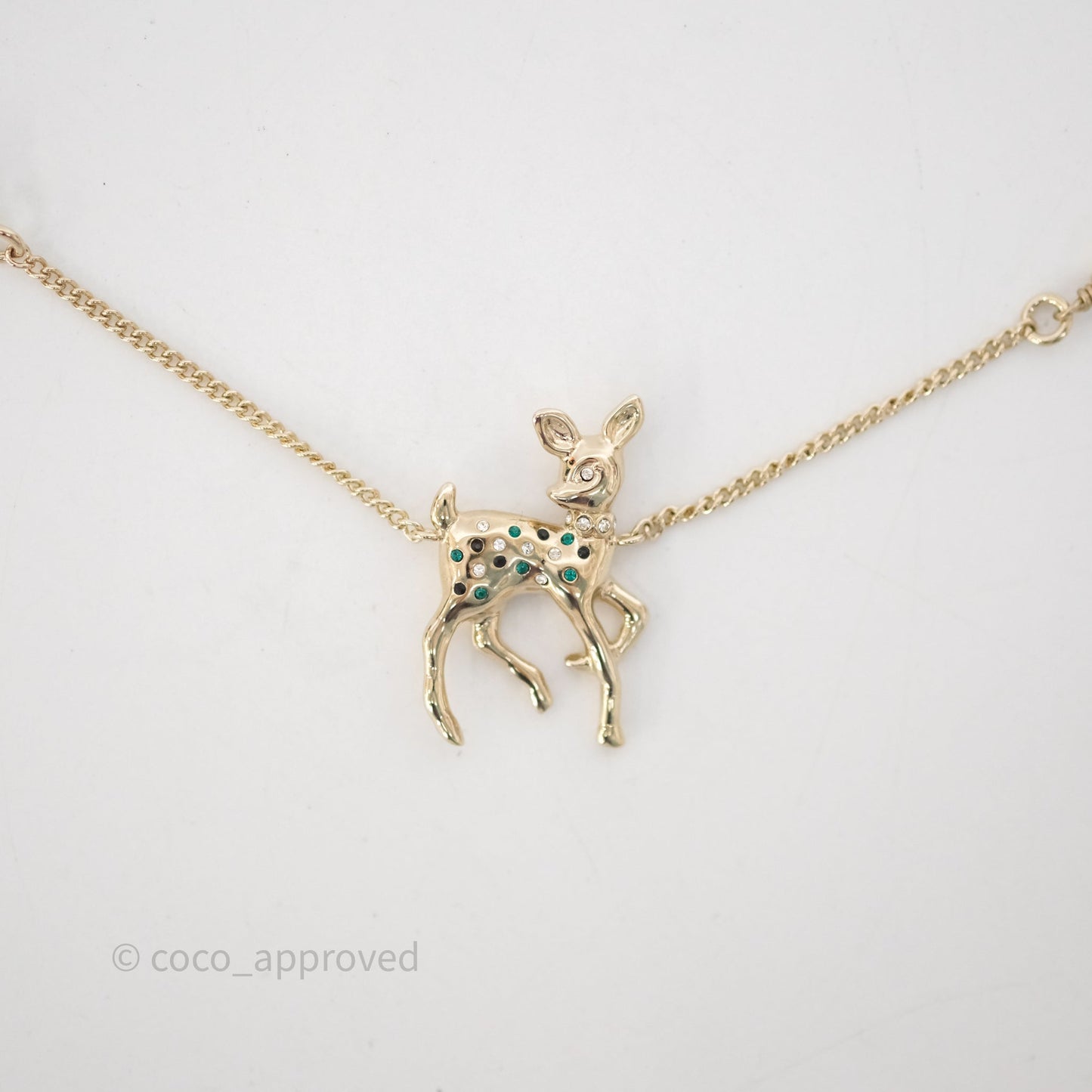 Chanel Crystal CC Pearl Deer Necklace Gold Tone 26C