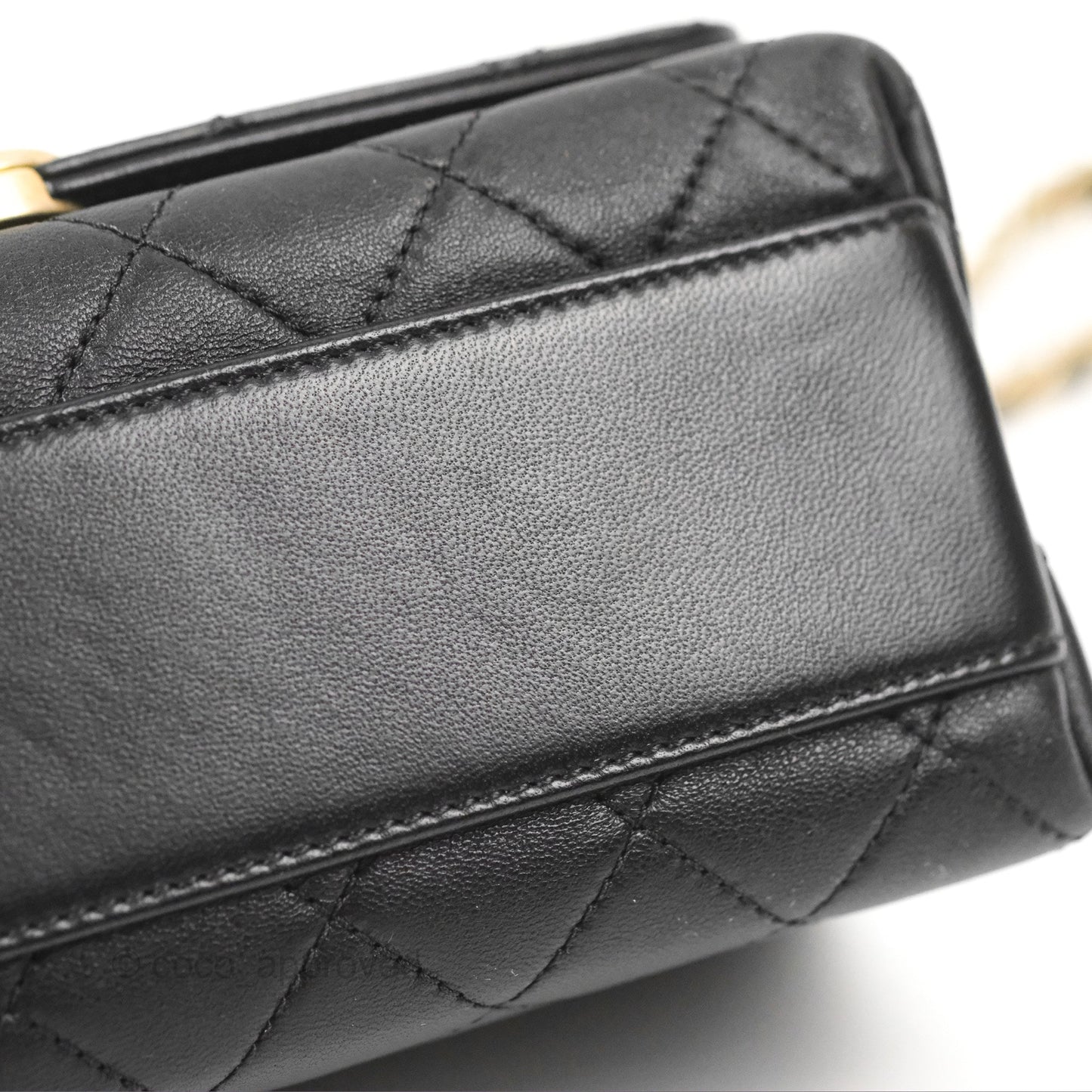 Chanel La Parisienne Top Handle Flap Bag Black Lambskin Aged Gold Hardware