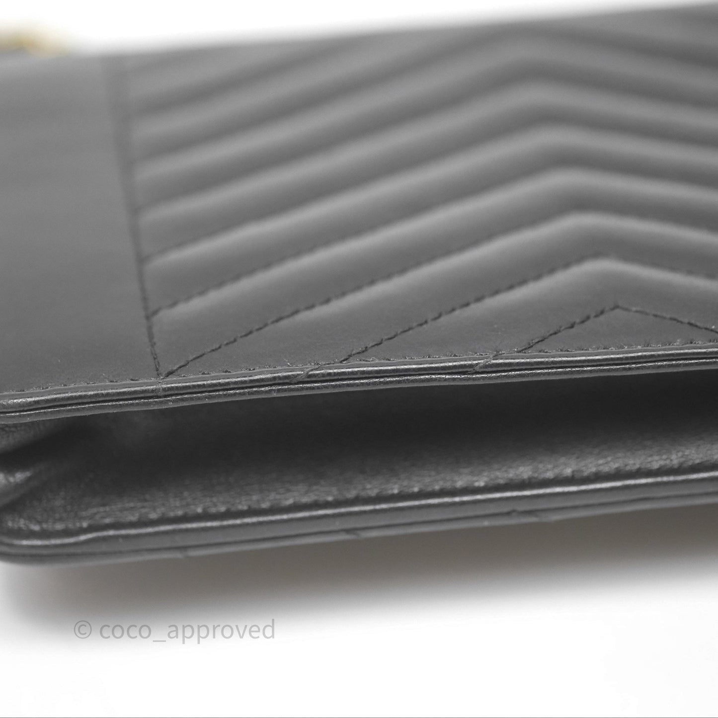 Chanel Reversed Chevron Wallet On Chain WOC Black Lambskin Aged Gold Hardware