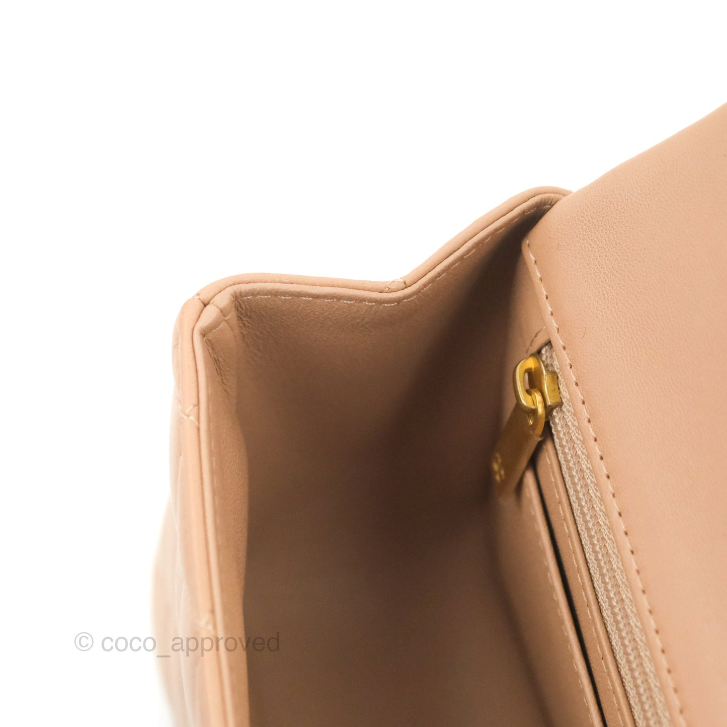 Chanel Top Handle Mini Rectangular Flap Bag Beige Lambskin Gold Hardware