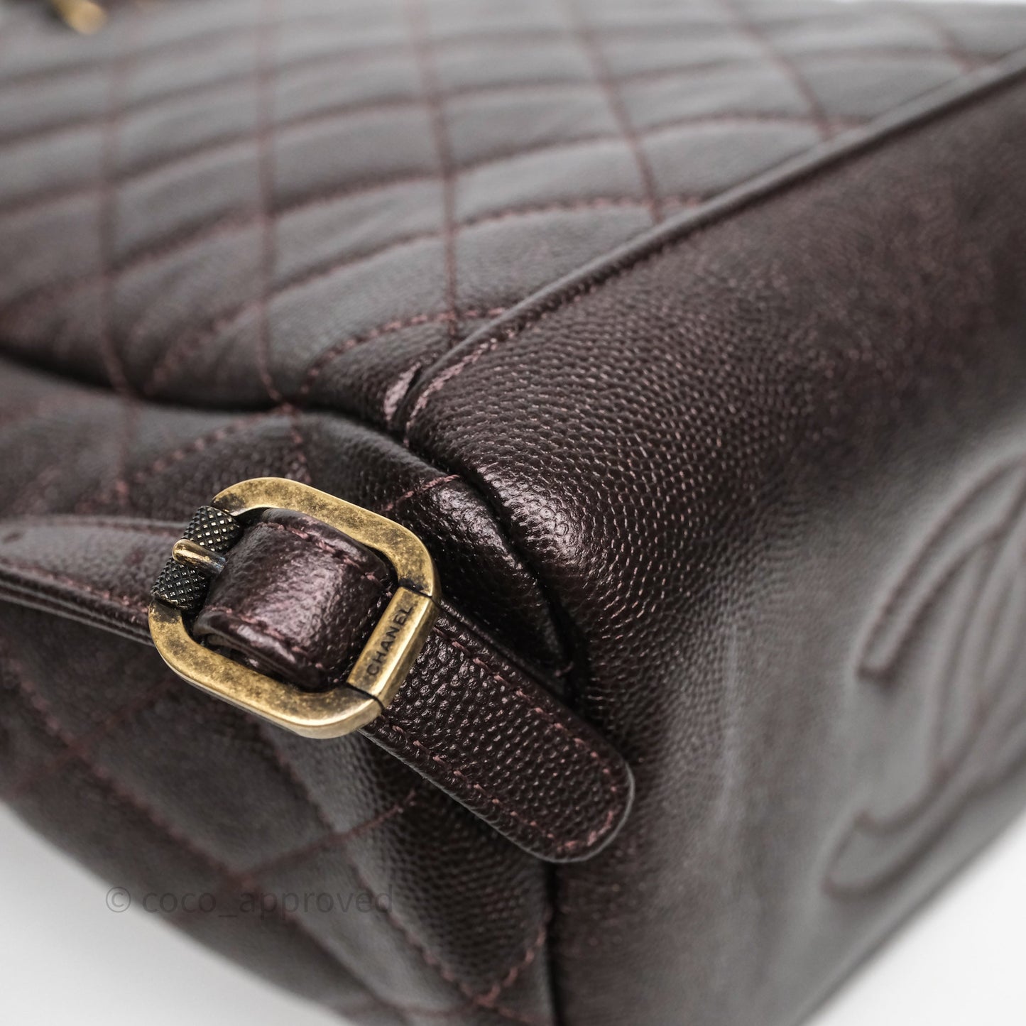 Chanel Quilted Filigree Backpack Purple Iridescent Burgundy Caviar Aged Gold Hardware