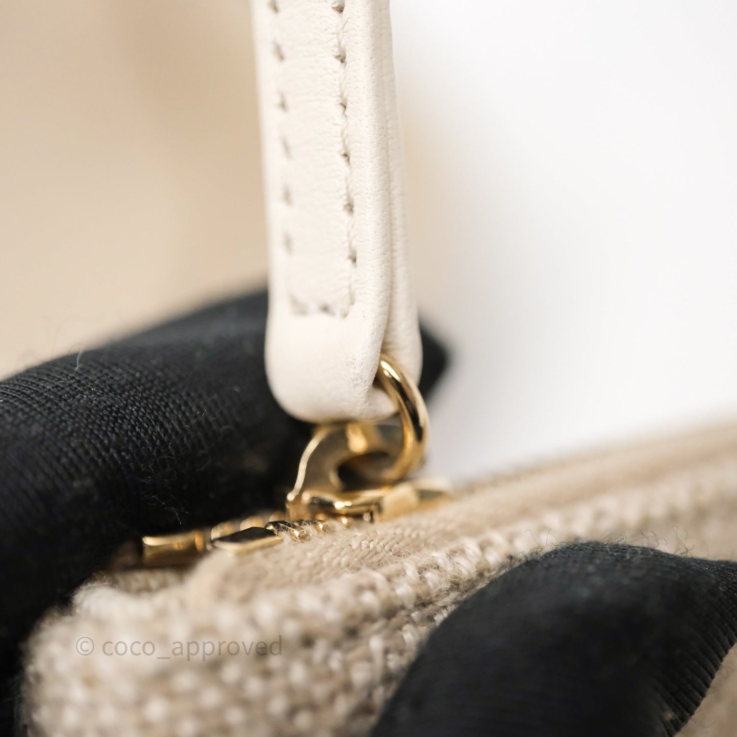 Chanel New Small Deauville Tote Beige Canvas Gold Hardware