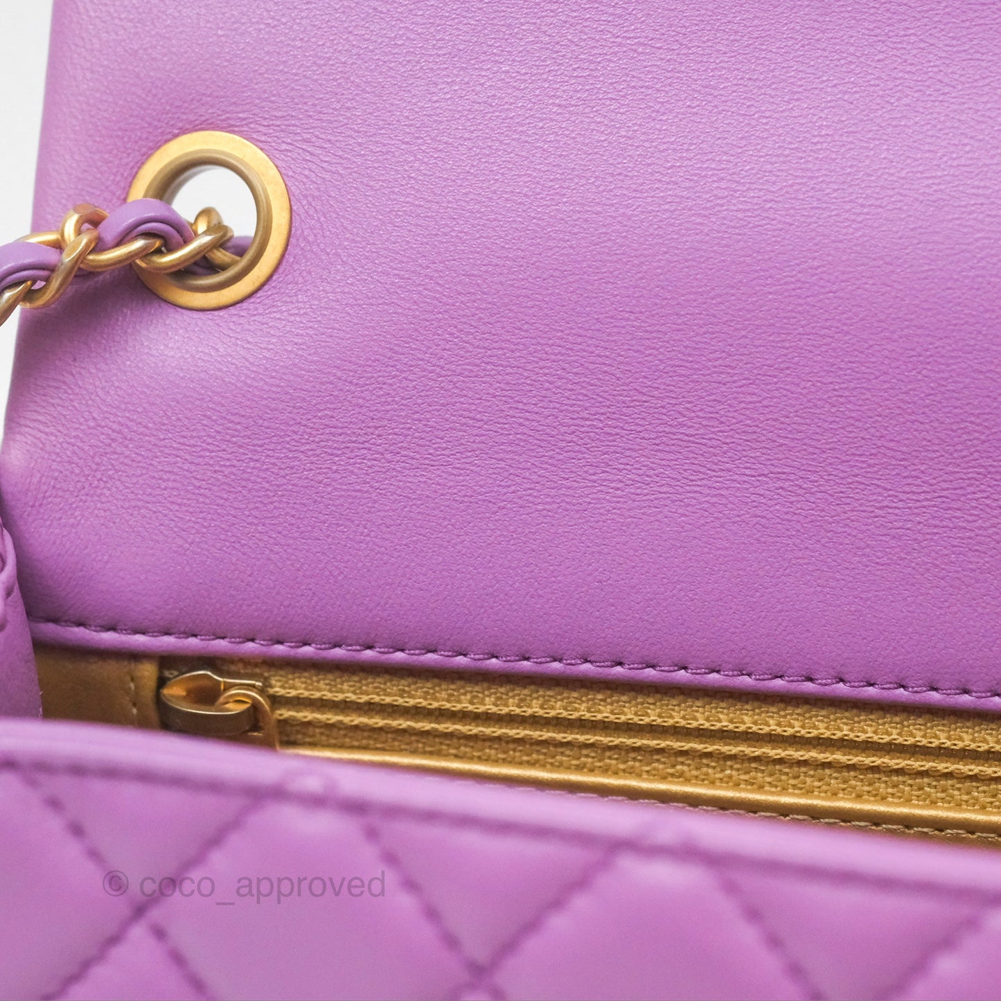 Chanel Mini Rectangular Pearl Crush Quilted Purple Lambskin Aged Gold Hardware