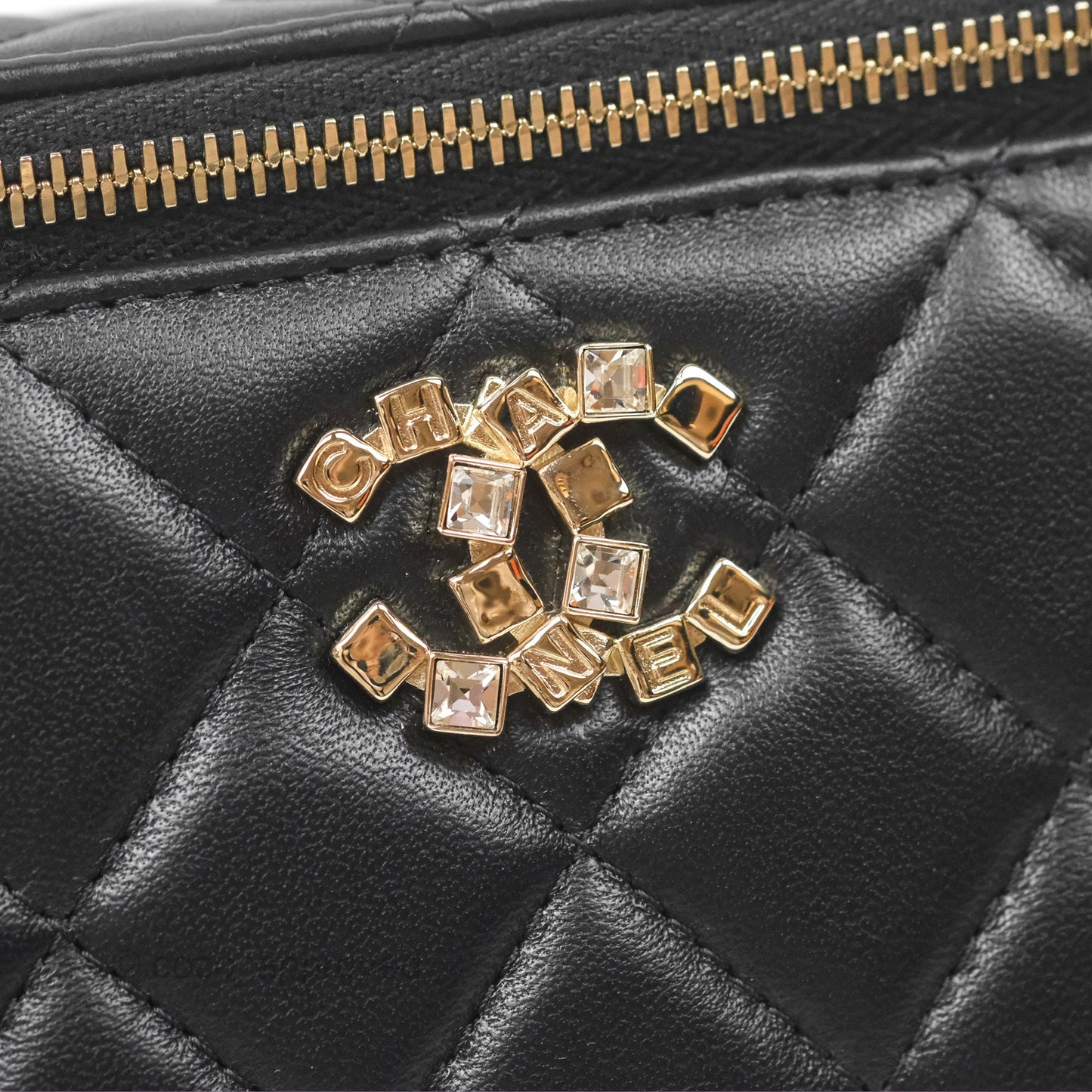 Chanel Vanity Rectangular Top Handle Black Lambskin Gold Hardware