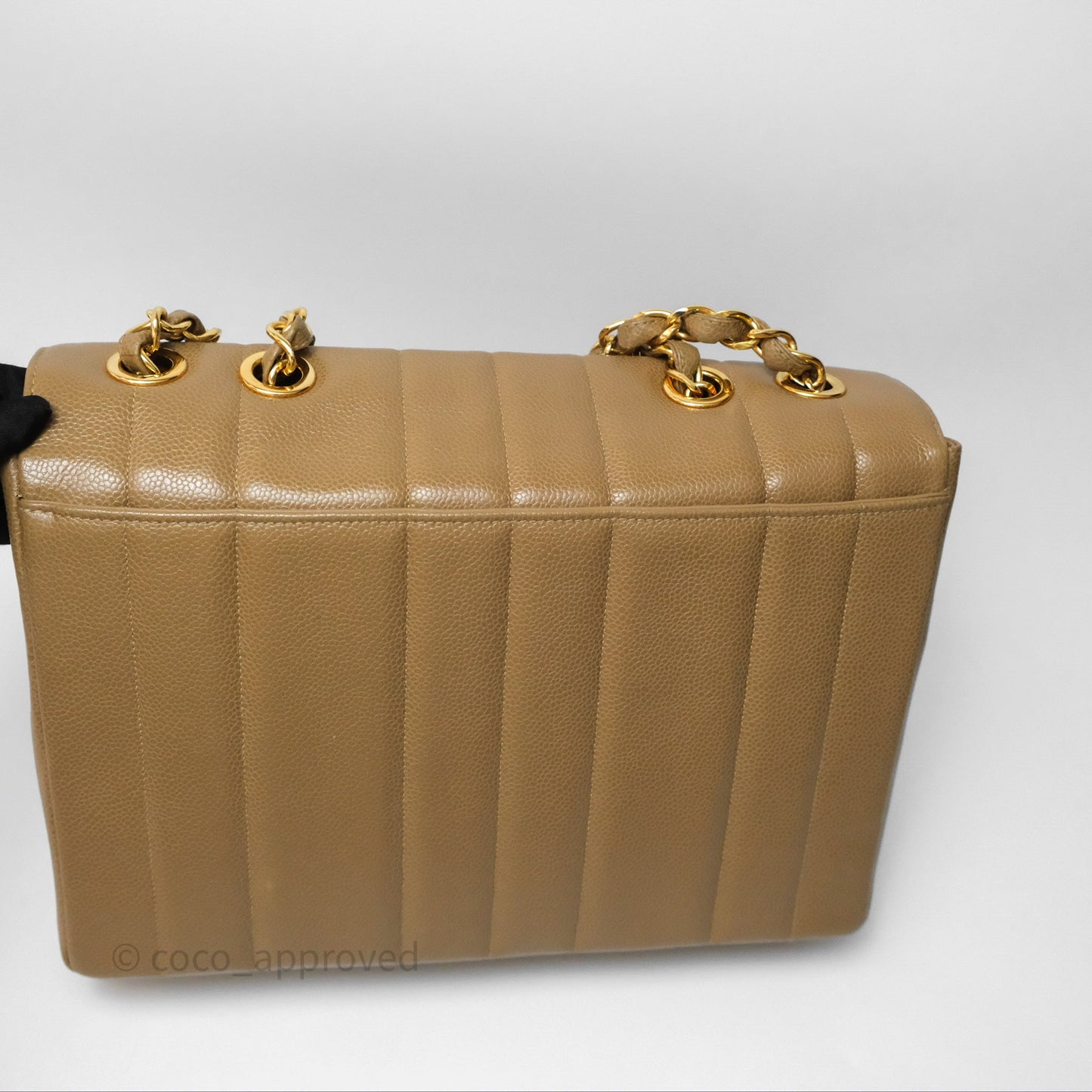 Chanel Vintage Vertical Quilted Jumbo Single Flap Beige Caviar 24K Gold Hardware