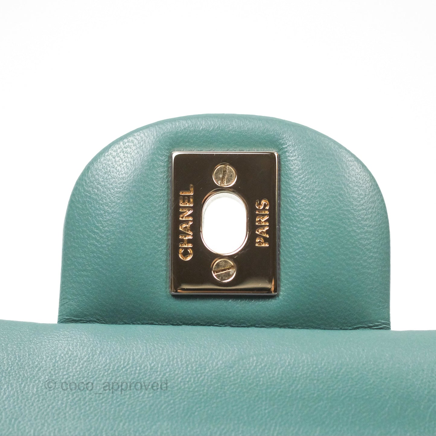 Chanel Small Quilted Classic Flap Dark Tiffany Green Lambskin Gold Hardware