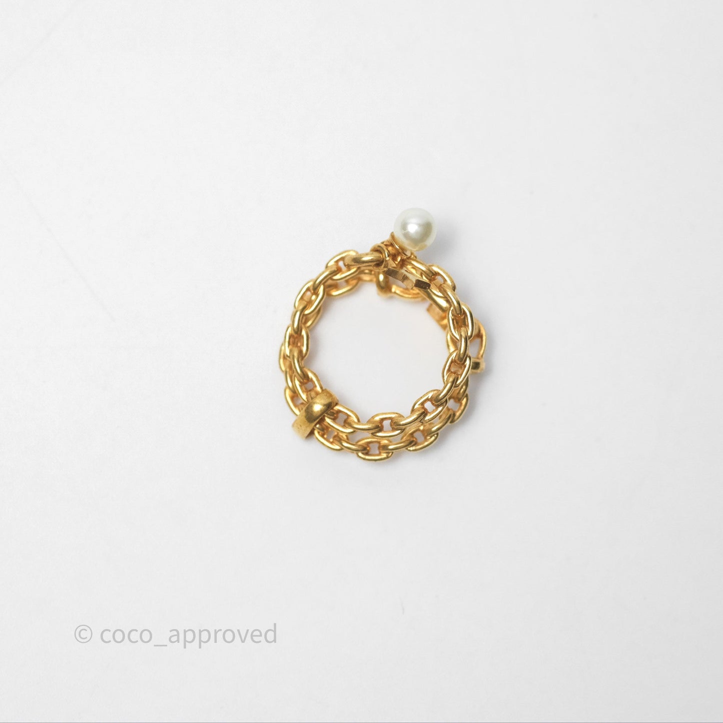 Christian Dior CD Double Chain Star Pearl Ring Gold Tone