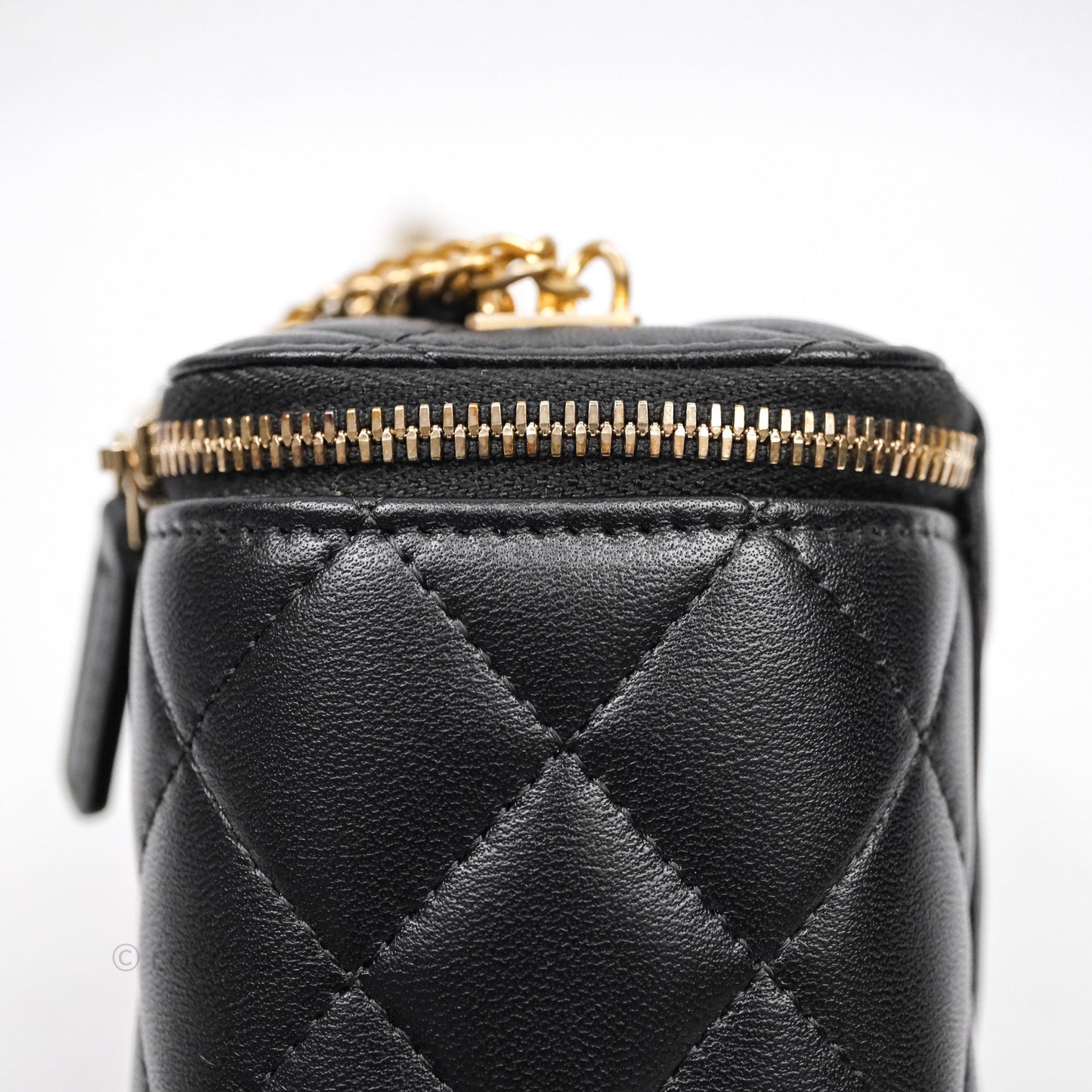 Chanel Mini Vanity With Double Chain Black Lambskin Aged Gold Hardware
