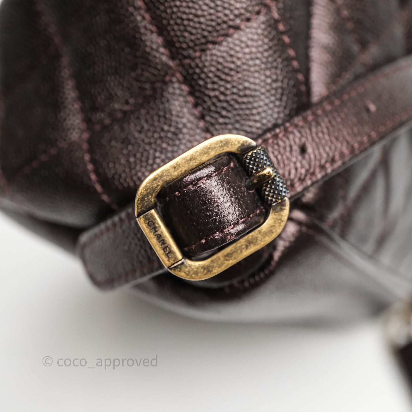 Chanel Quilted Filigree Backpack Purple Iridescent Burgundy Caviar Aged Gold Hardware