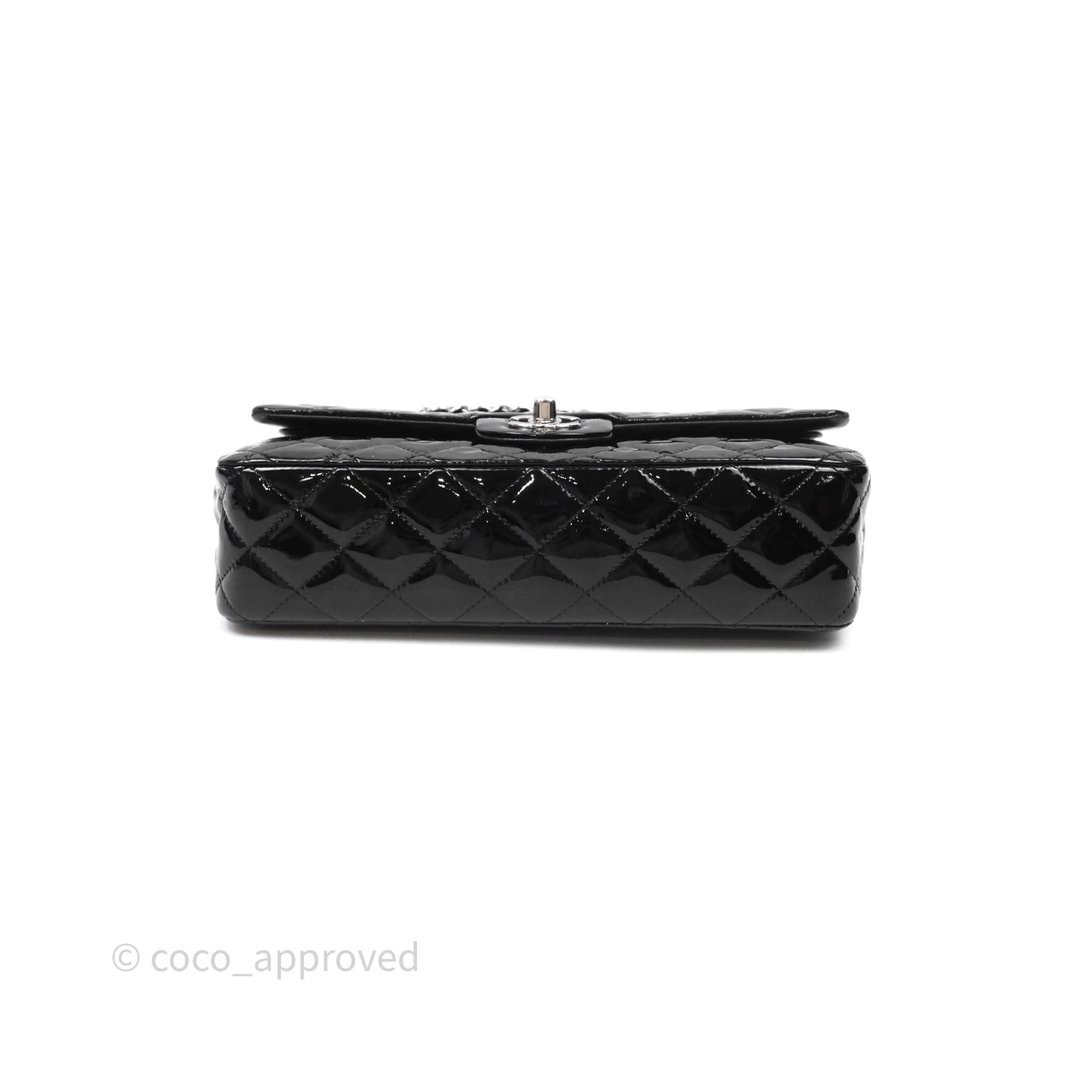 Chanel Medium Classic Flap Quilted Black Patent Silver Hardware