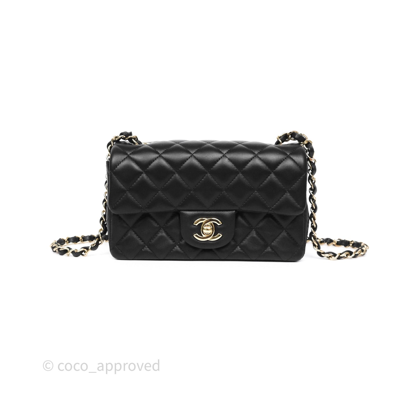 Chanel Mini Rectangular Quilted Black Lambskin Gold Hardware