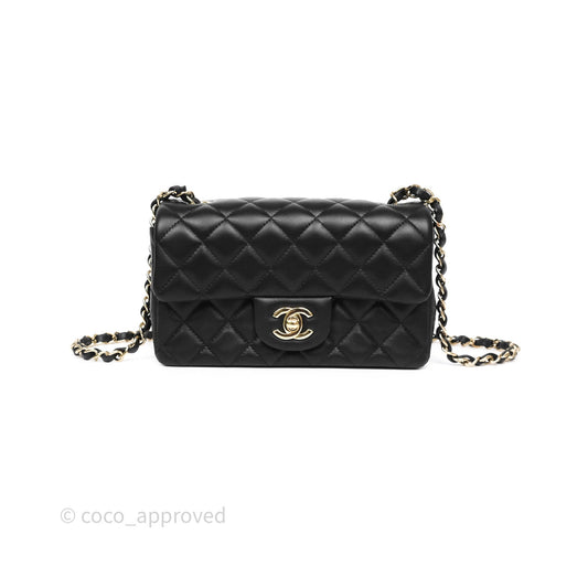 Chanel Mini Rectangular Quilted Black Lambskin Gold Hardware