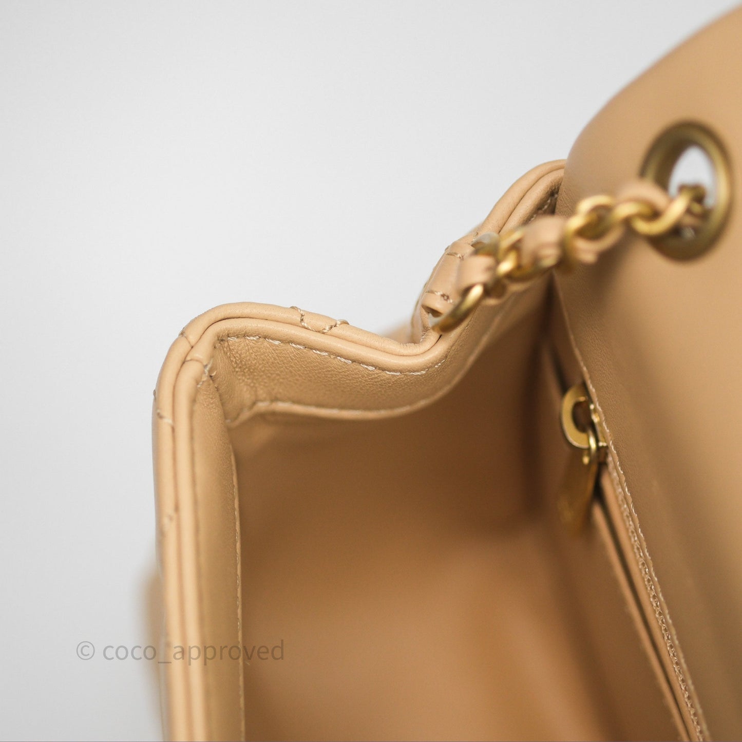 Chanel Pearl Crush Mini Square Quilted Beige Lambskin Aged Gold Hardware