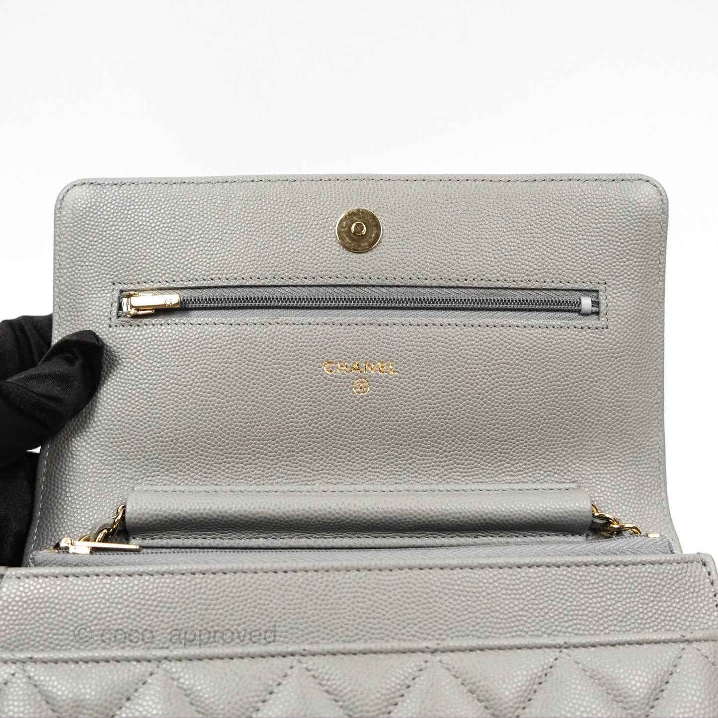 Chanel Quilted Classic Wallet On Chain WOC Grey Caviar Gold Hardware