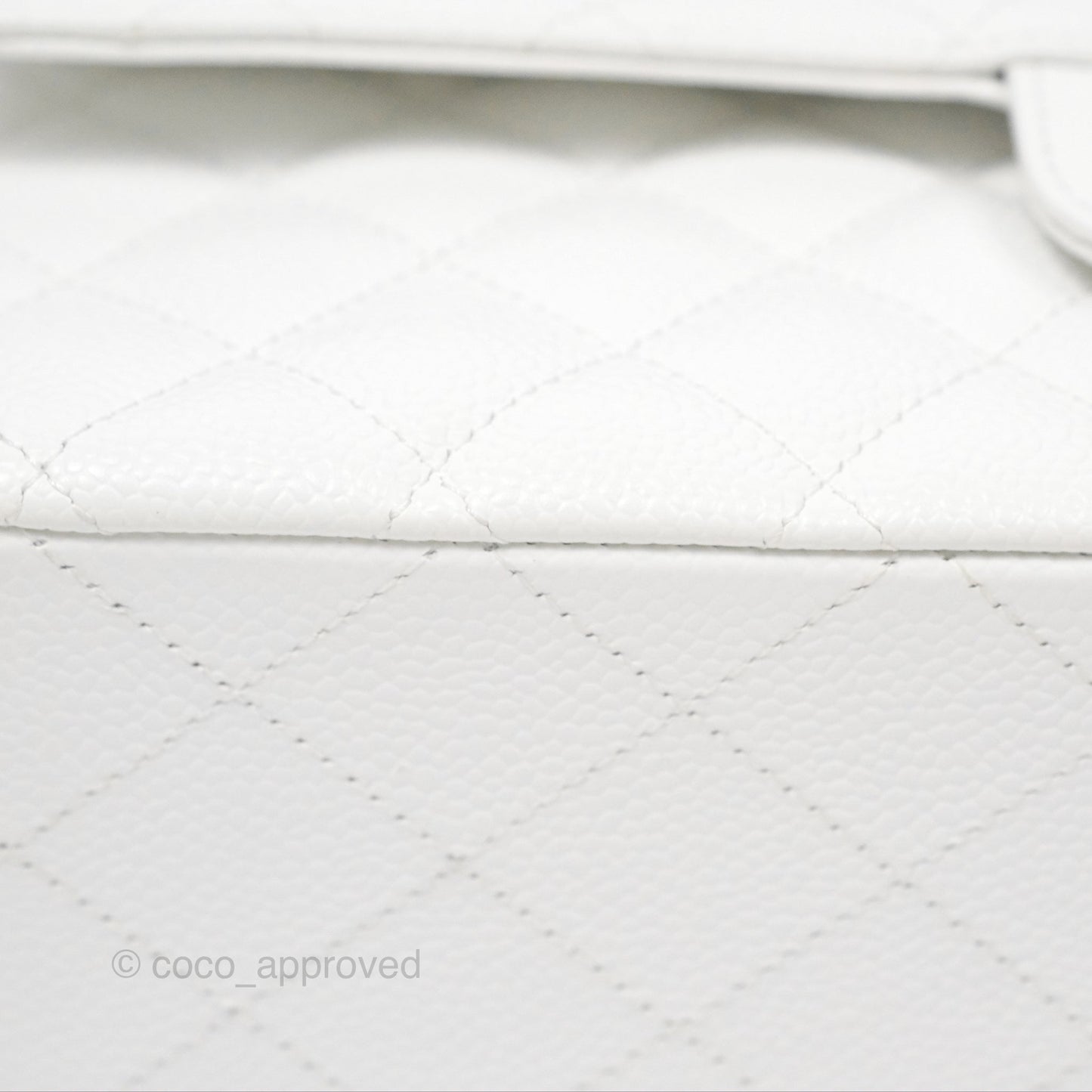 Chanel Classic M/L Medium Flap Quilted White Caviar Silver Hardware