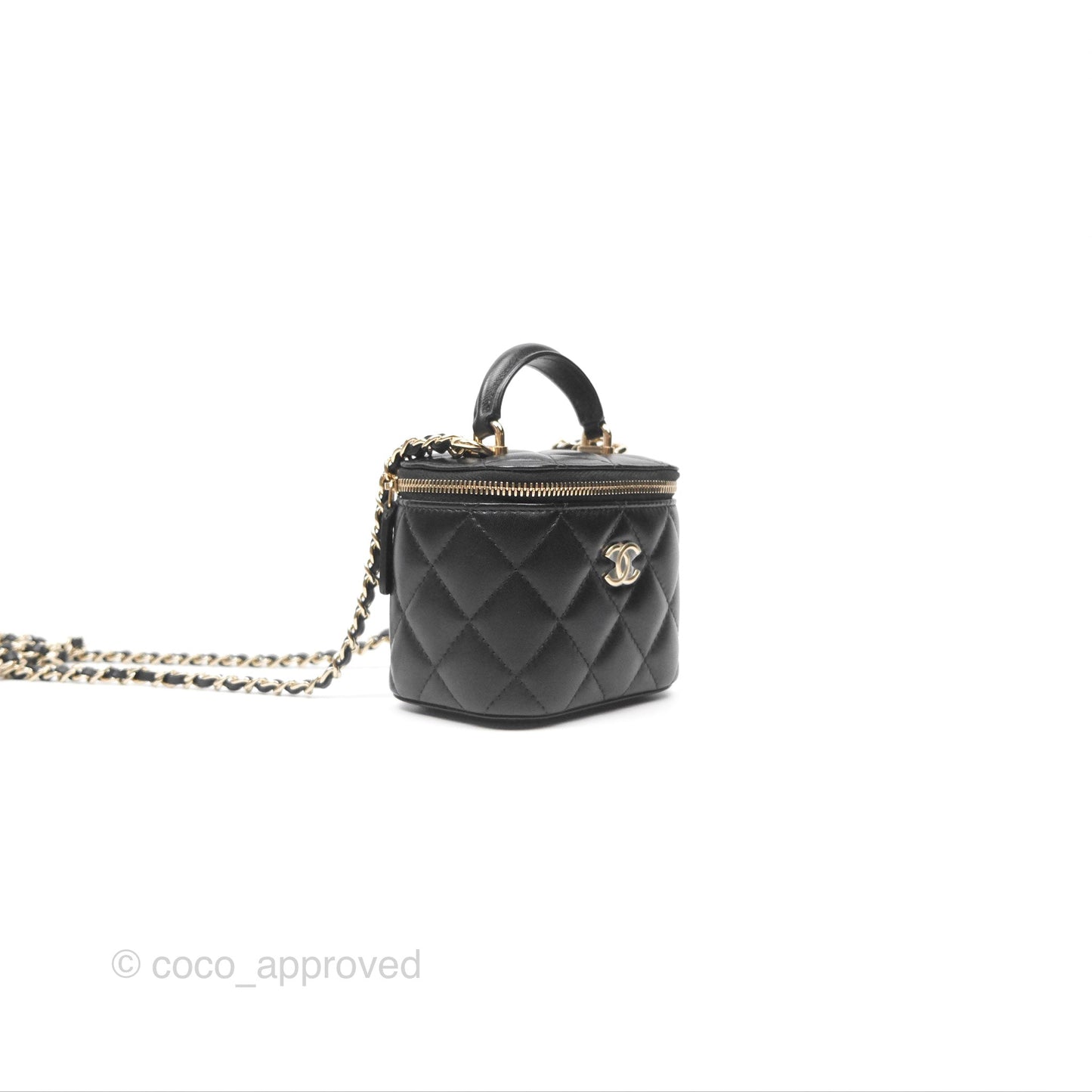 Chanel Mini Top Handle Vanity With Chain Black Lambskin Gold Hardware