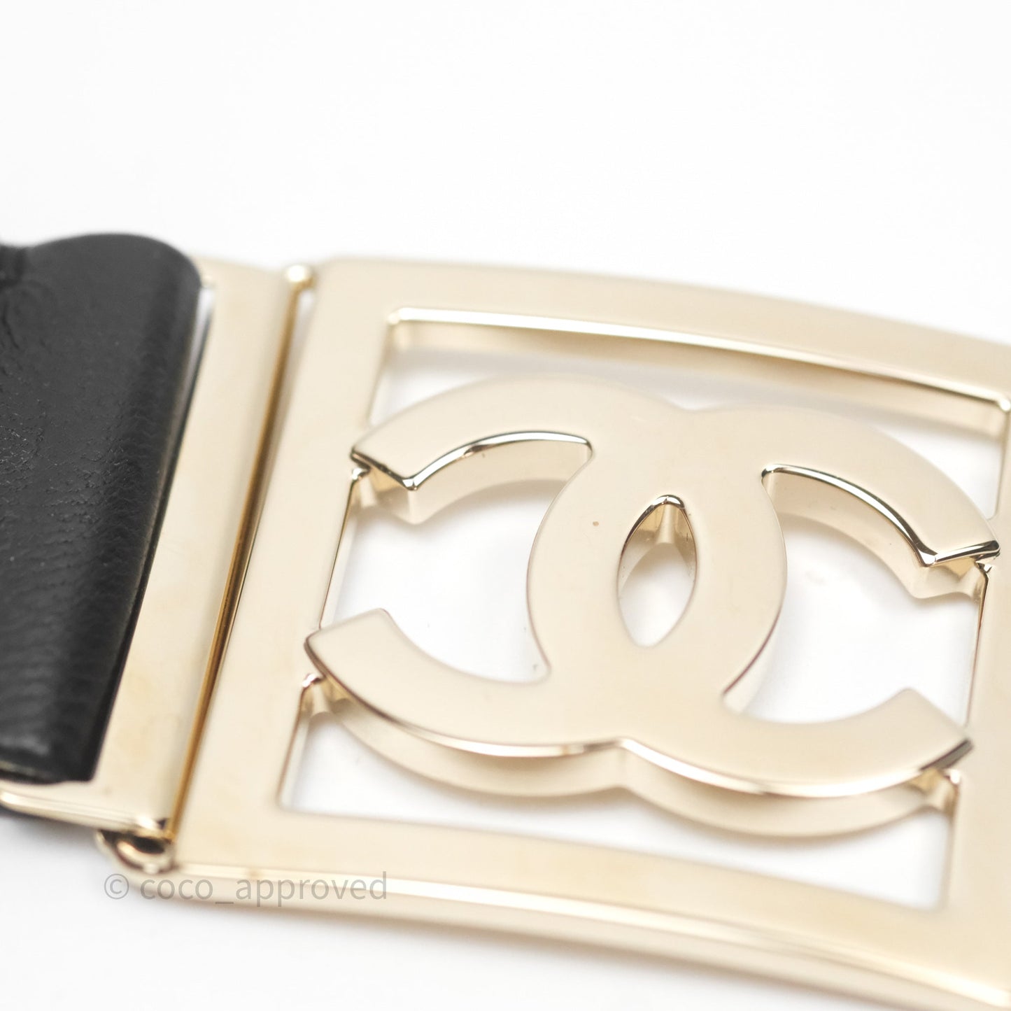 Chanel Square CC Belt Black Gold Hardware Size 75 23C