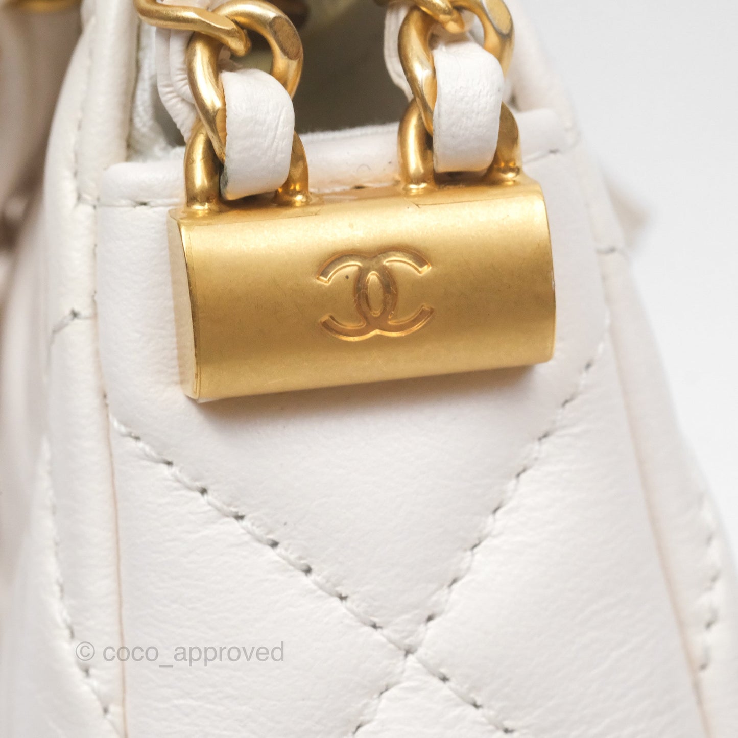 Chanel Hobo Bag White Aged Calfskin Aged Gold Hardware