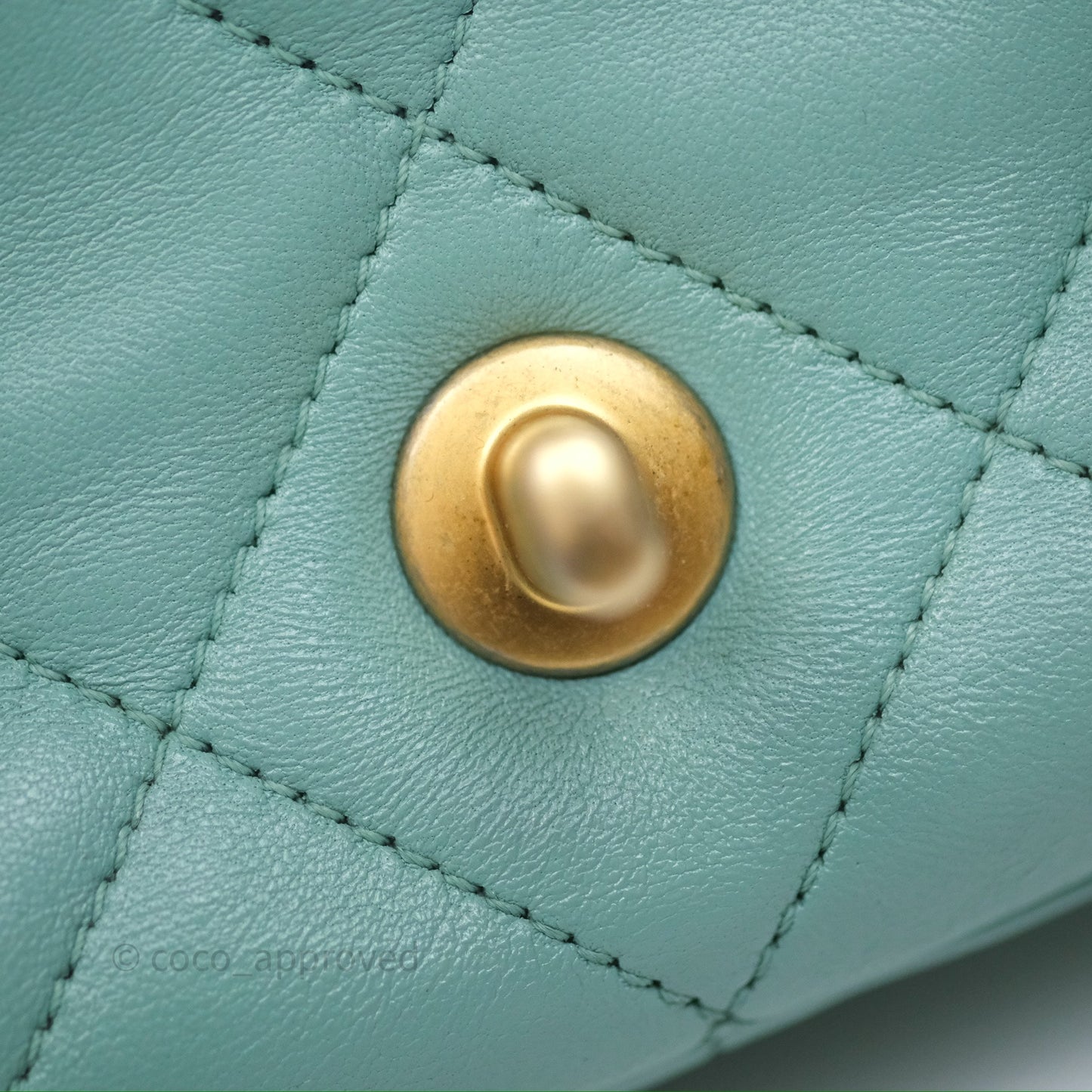 Chanel Quilted Small Circular Handle Bag Mint Green Aged Gold Hardware