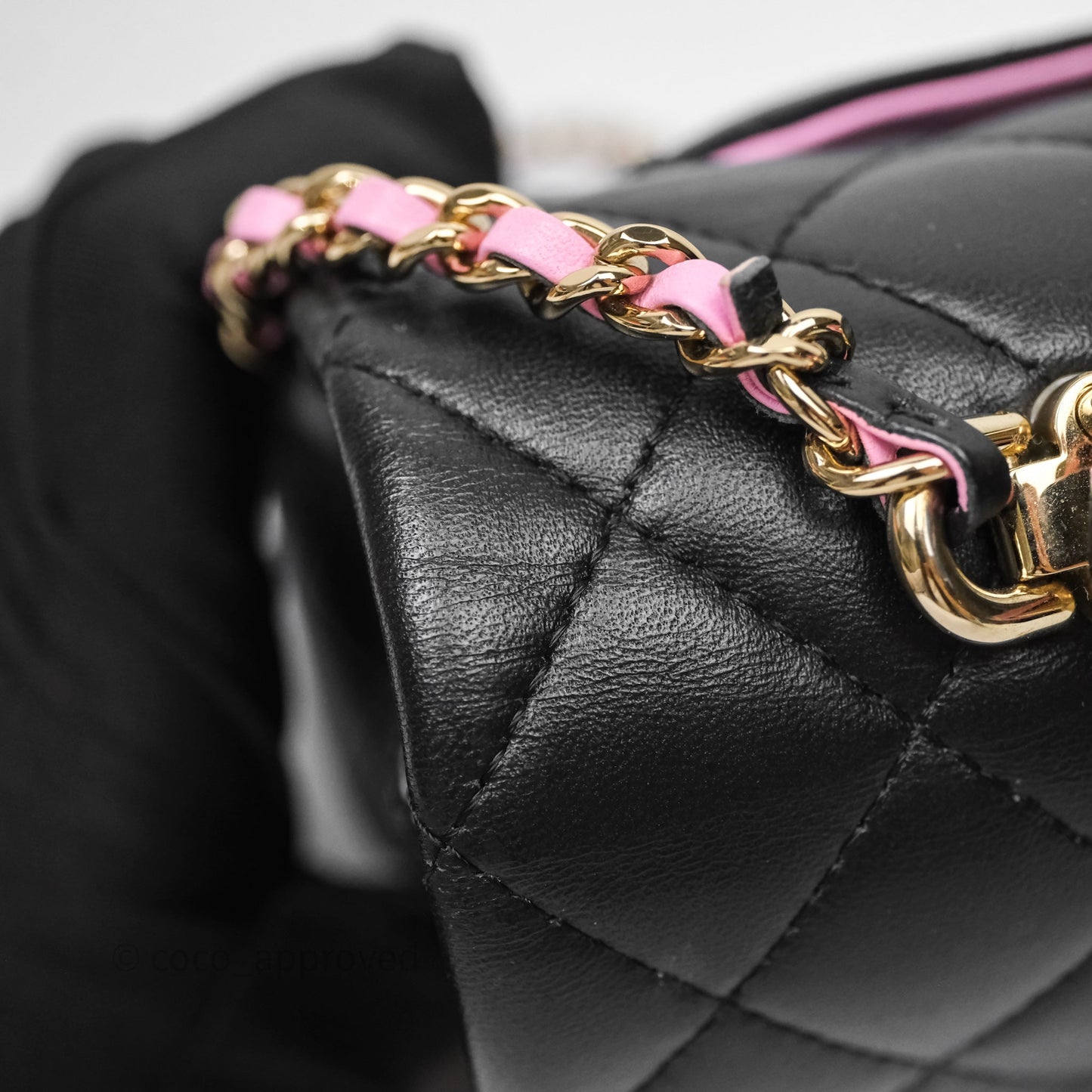 Chanel Top Handle Mini Rectangular Flap Black/Pink Lambskin Gold Hardware 23P