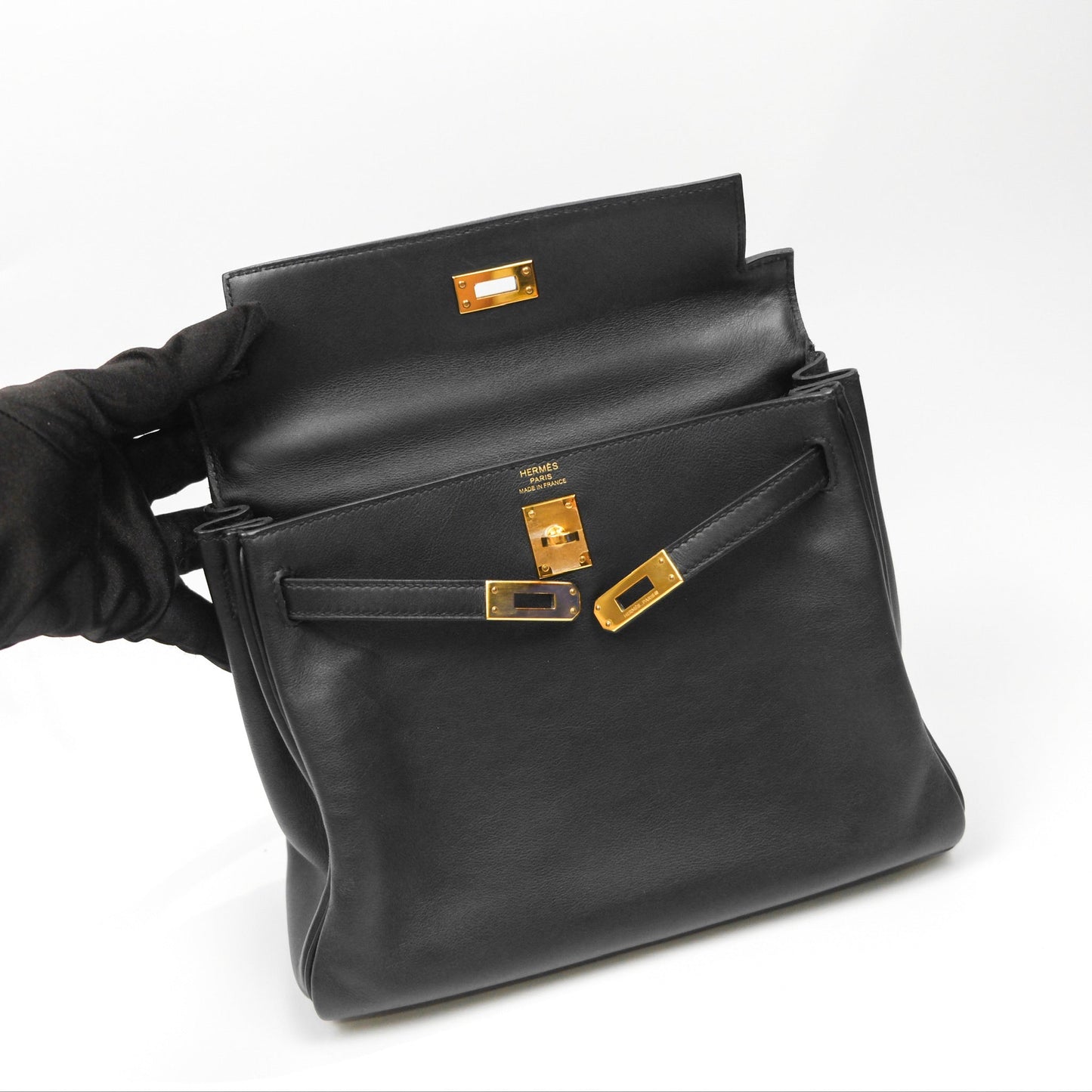 Hermès Retourne Kelly 25 Black Noir 89 Swift Gold Hardware