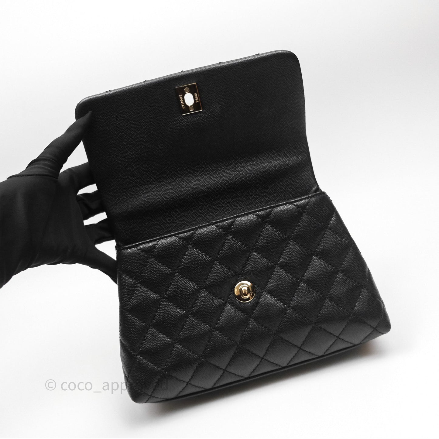 Chanel Small Coco Handle Quilted Black Caviar Gold Hardware