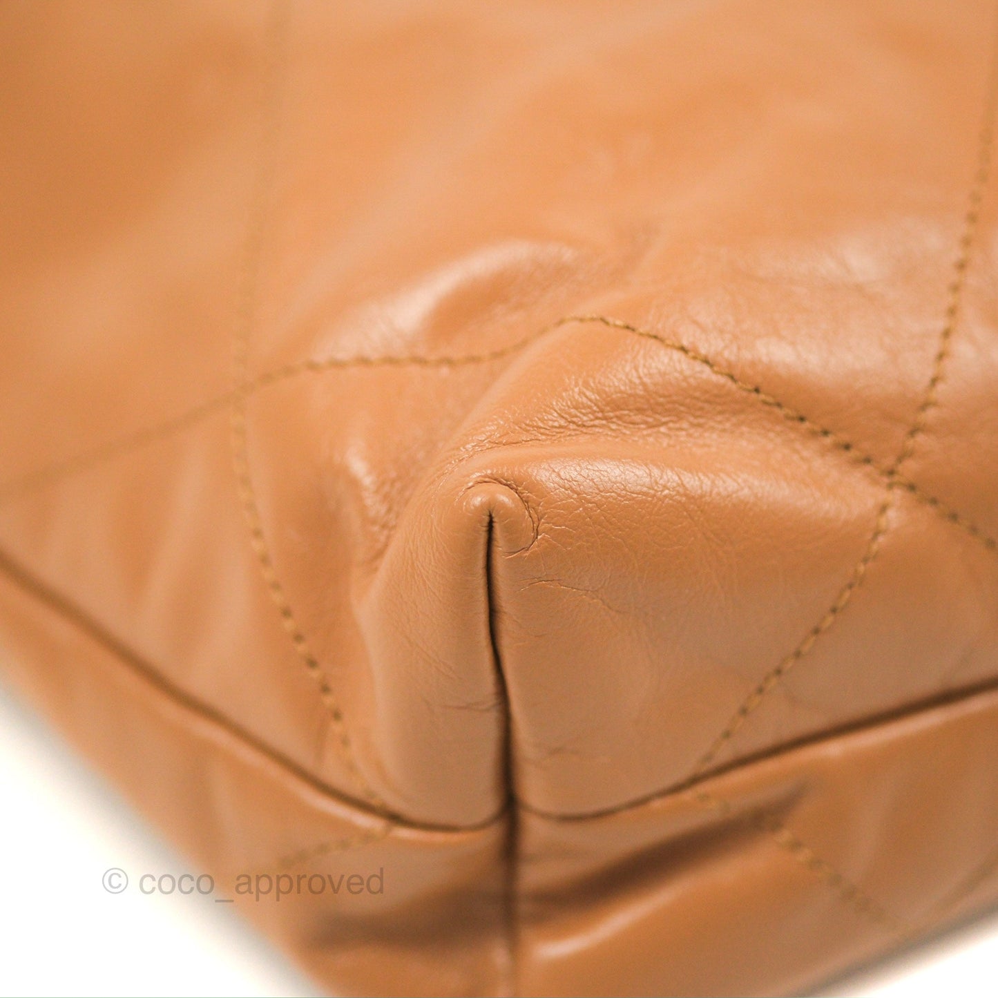 Chanel 22 Small Caramel Beige Shiny Calfskin Aged Gold Hardware