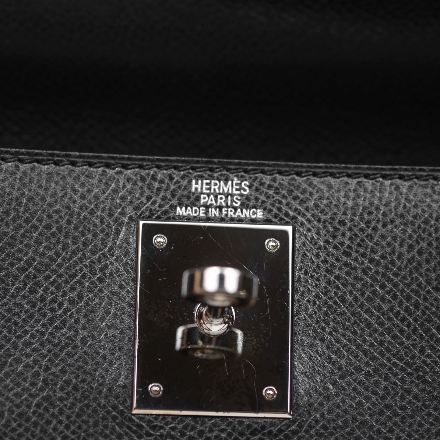 Hermès Vintage Kelly 28 Sellier Noir 89 Courchevel Palladium Hardware