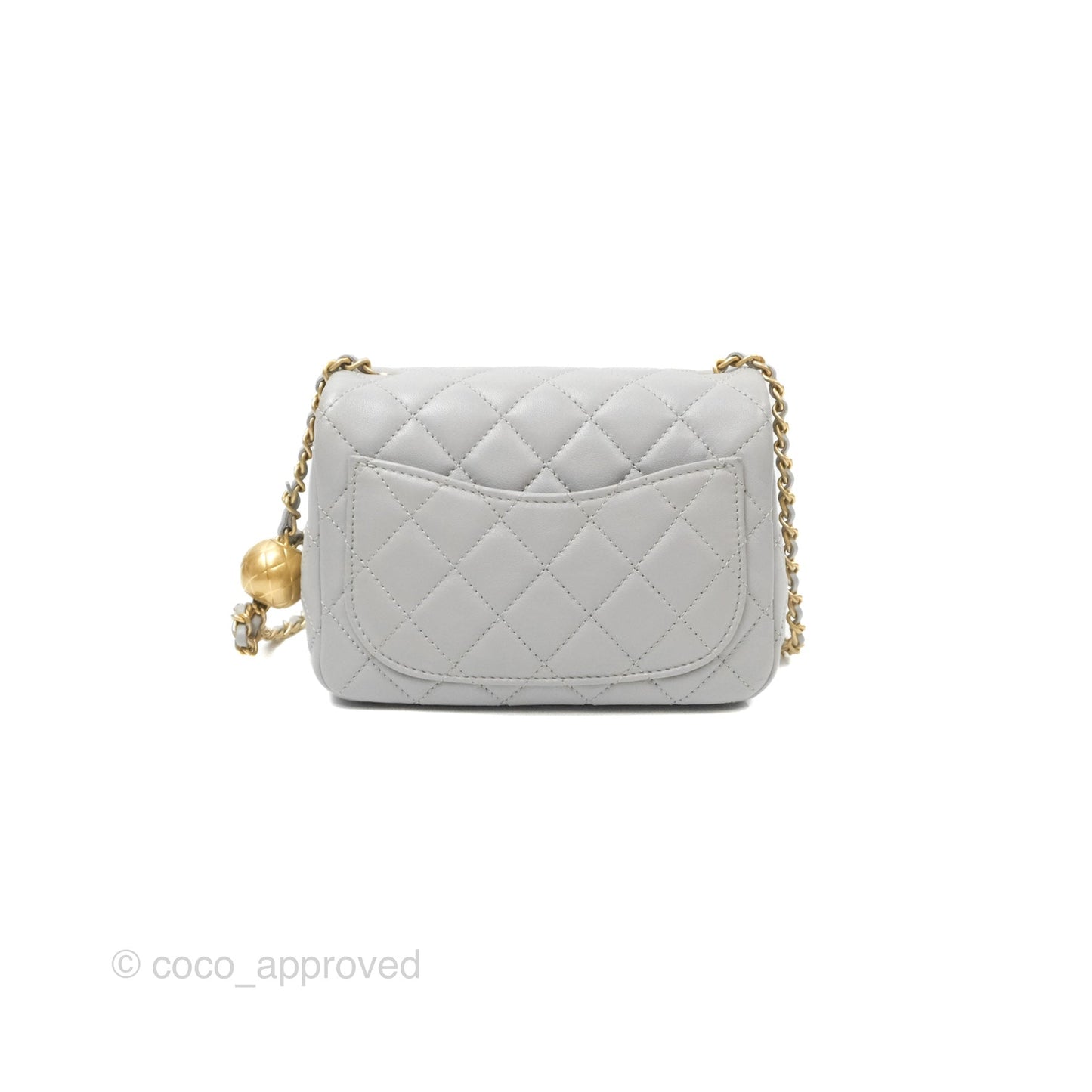 Chanel Pearl Crush Mini Square Quilted Light Grey Lambskin Aged Gold Hardware