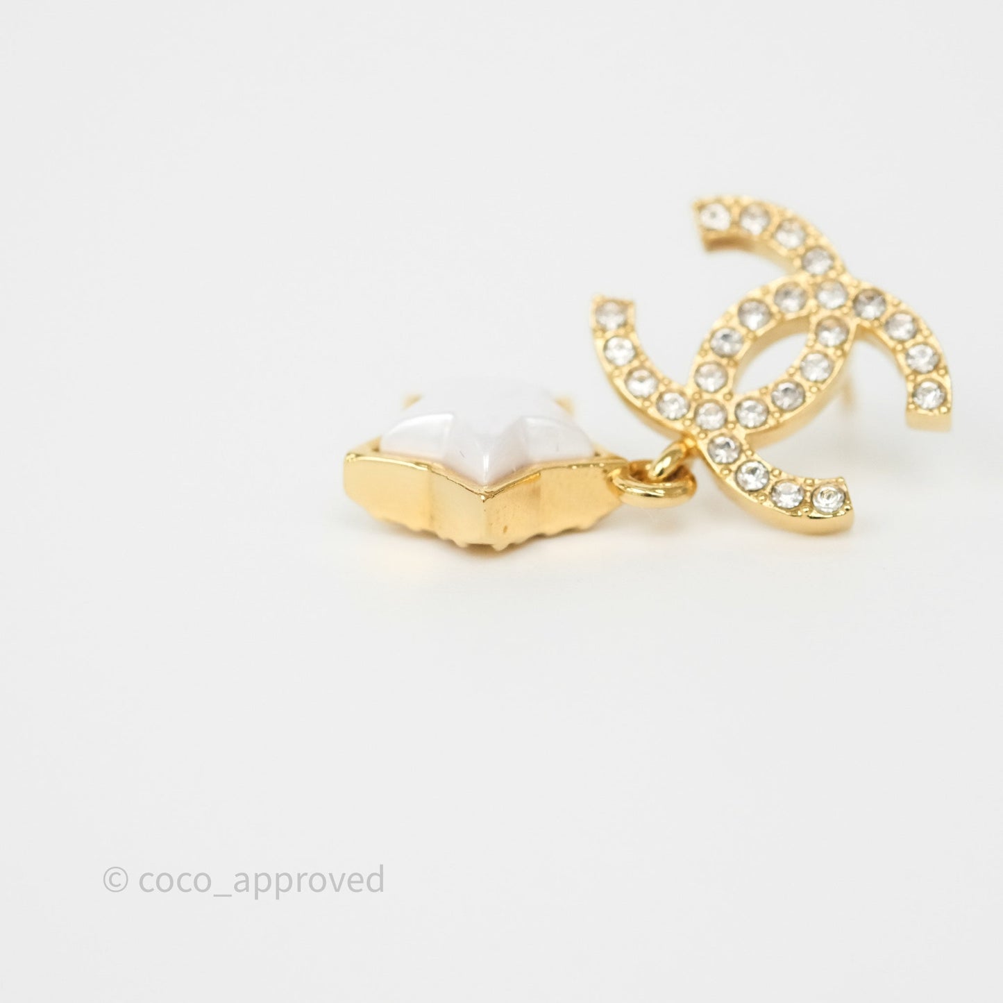Chanel Crystal CC Star Drop Earrings Gold Tone 24C