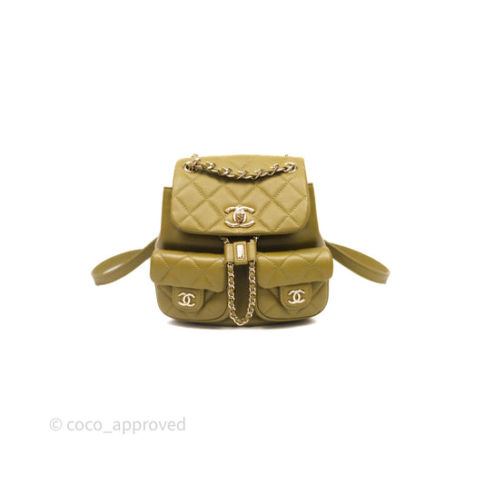 Chanel Mini Duma Backpack Olive Green Calfskin Gold Hardware