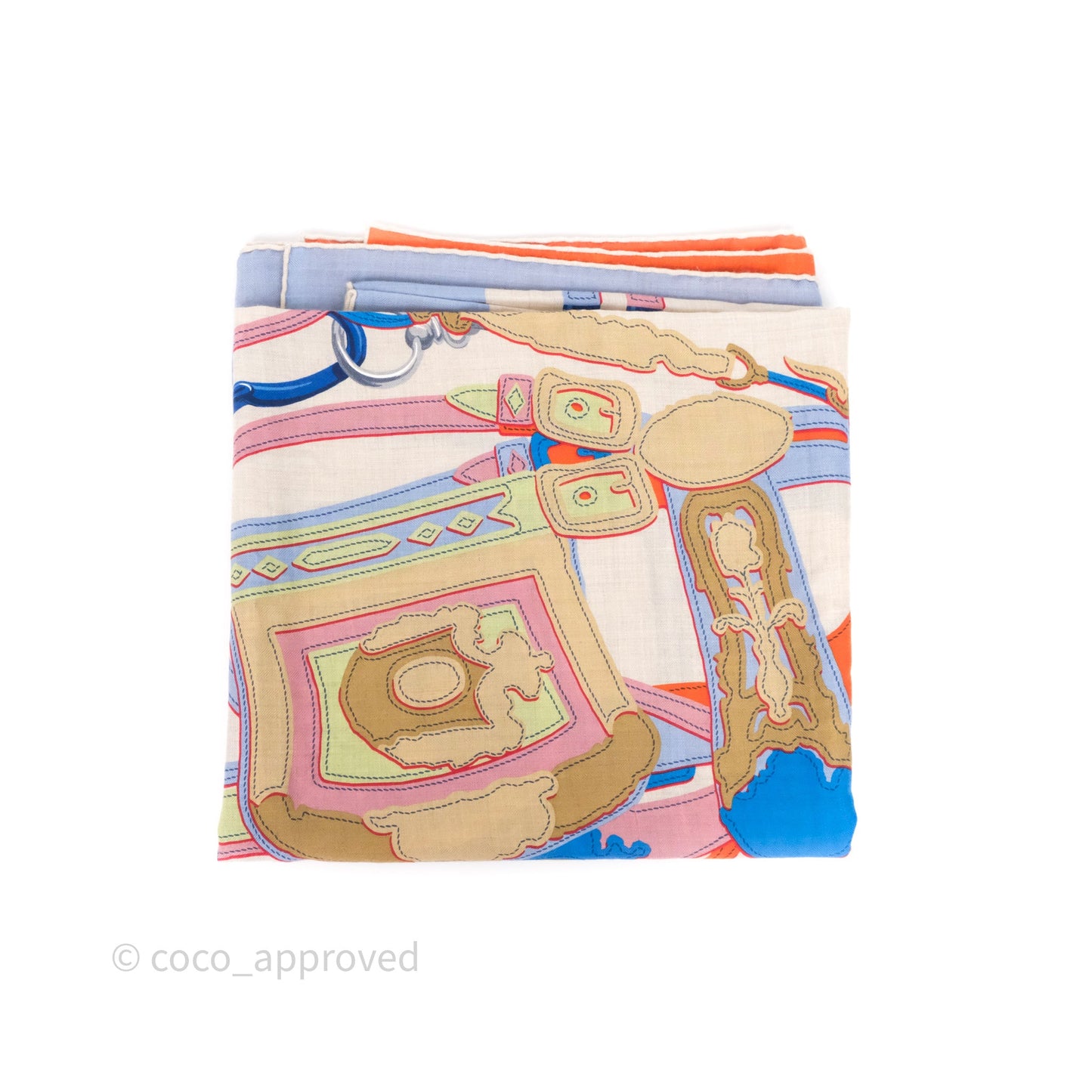 Hermes Brides De Gala App 140cm TD/ Orange/ Naturel/ Bleu Azur Cachemire Scarf