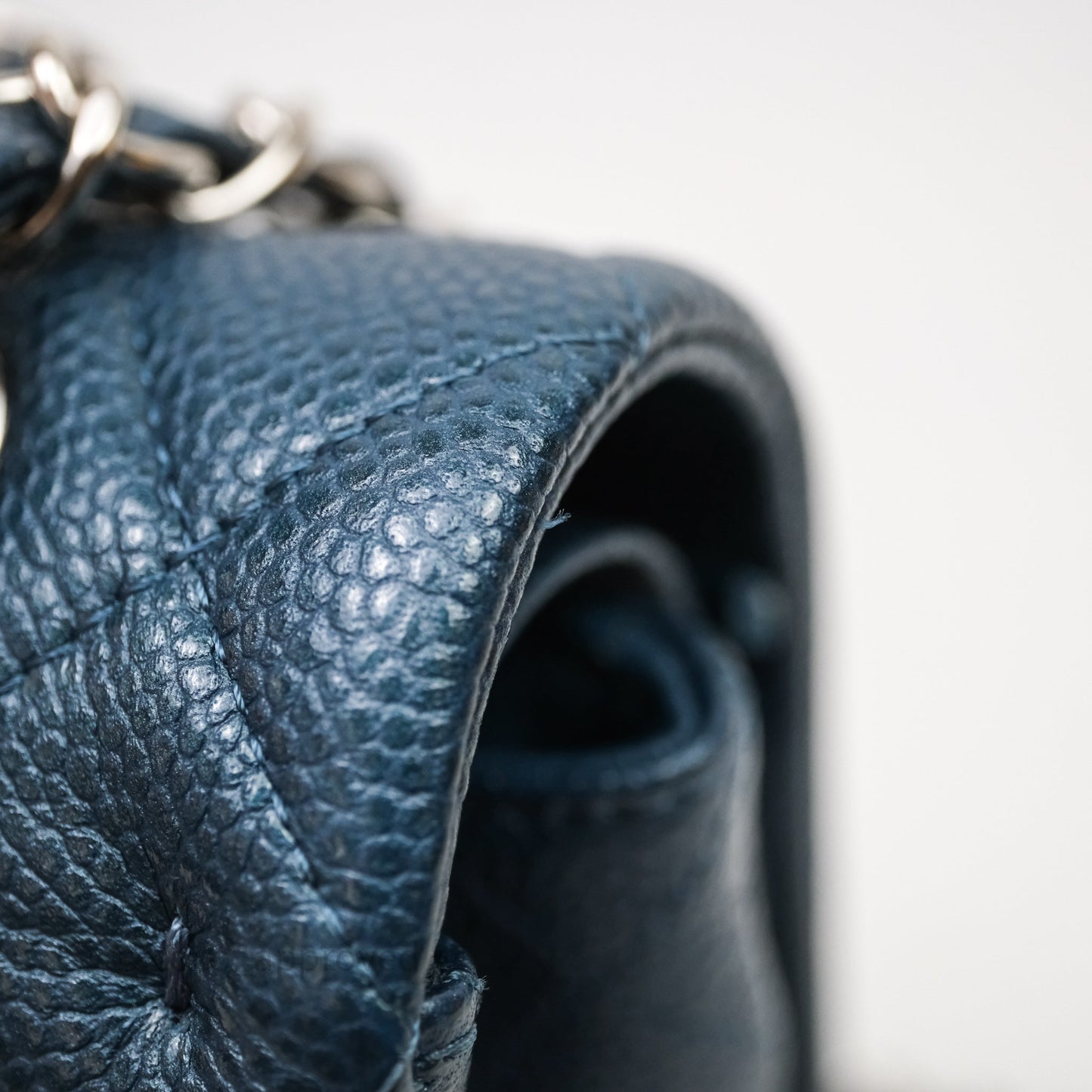 Chanel Classic Medium Flap Quilted Iridescent Teal Caviar Silver Hardware