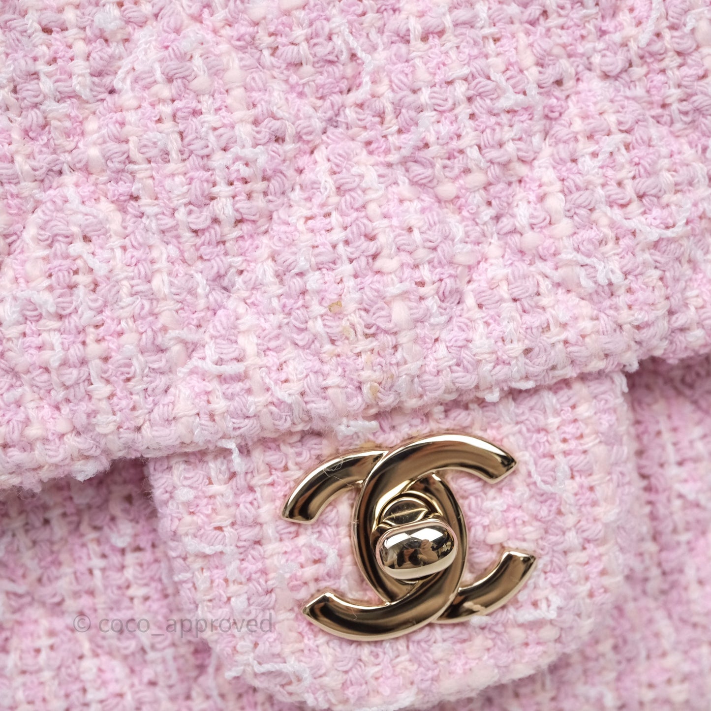 Chanel Classic Mini Rectangular Flap Pink Tweed Gold Hardware