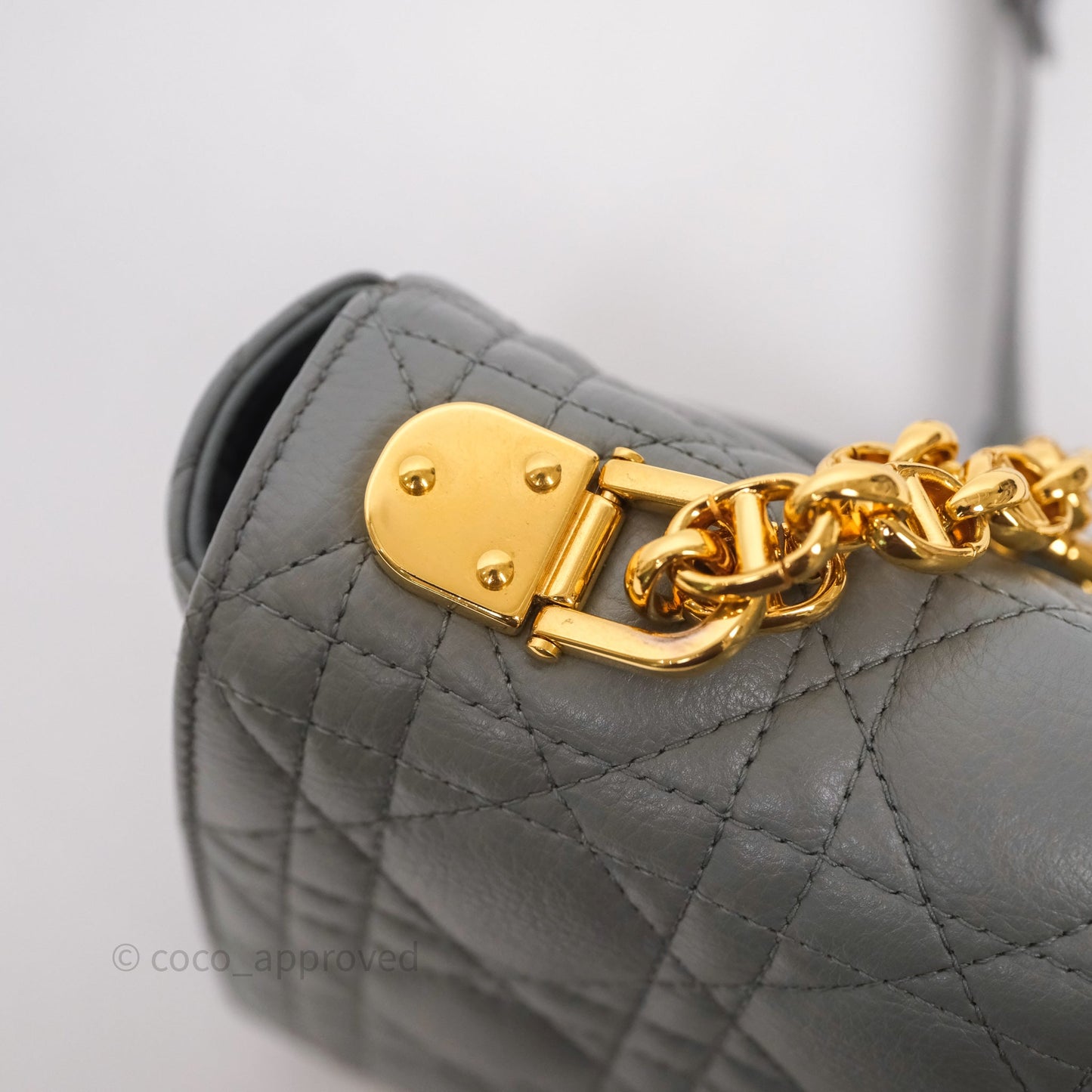 Christian Dior Caro Bag Medium Stone Grey Cannage Calfskin Gold Hardware