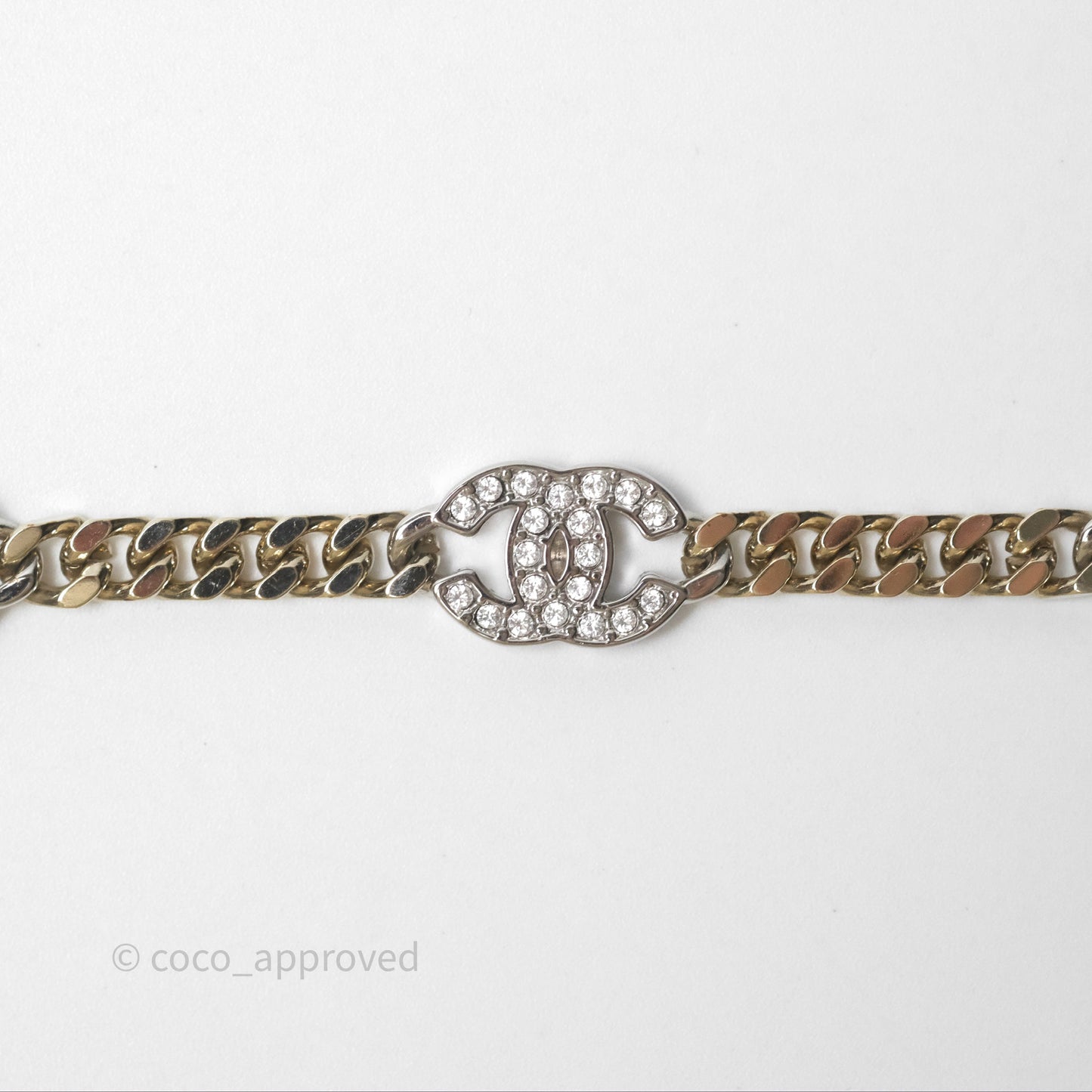 Chanel Silver CC Crystal Chain Choker Gold Tone 24V