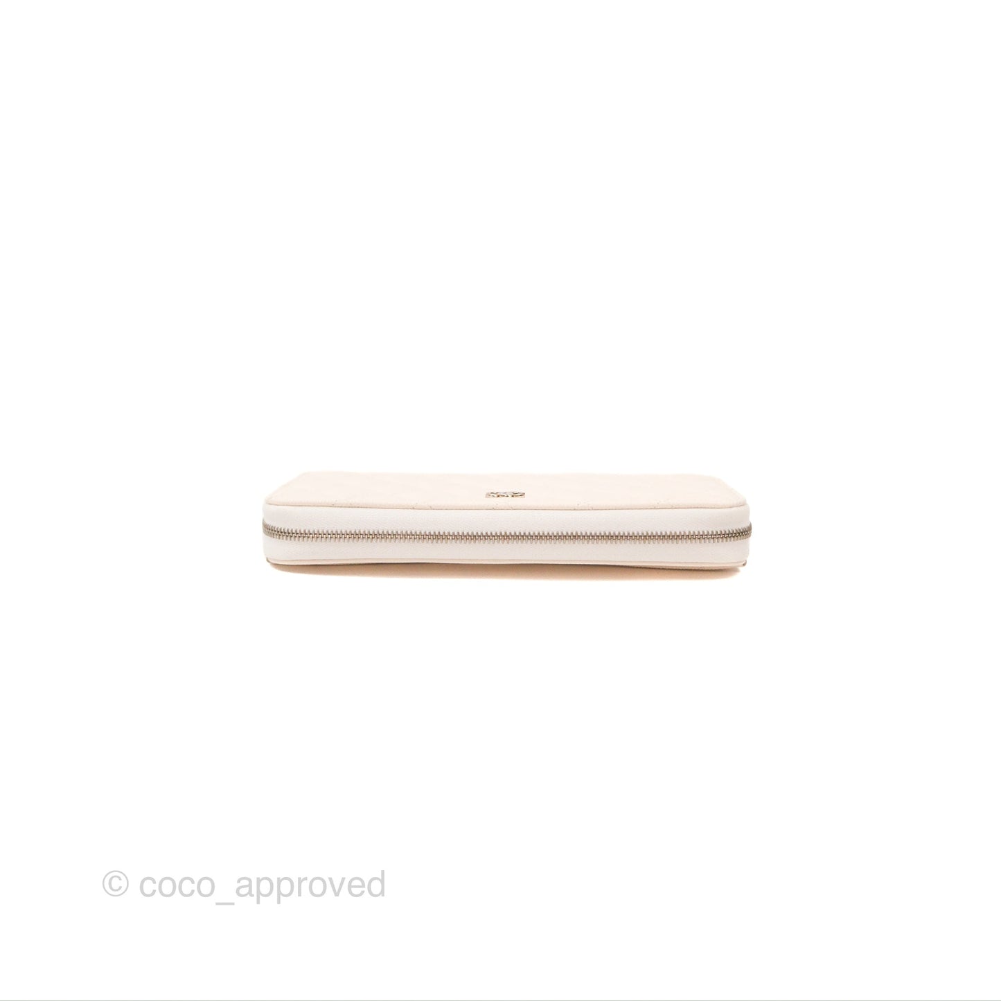 Chanel Quilted Zip Long Wallet White Caviar Silver Hardware
