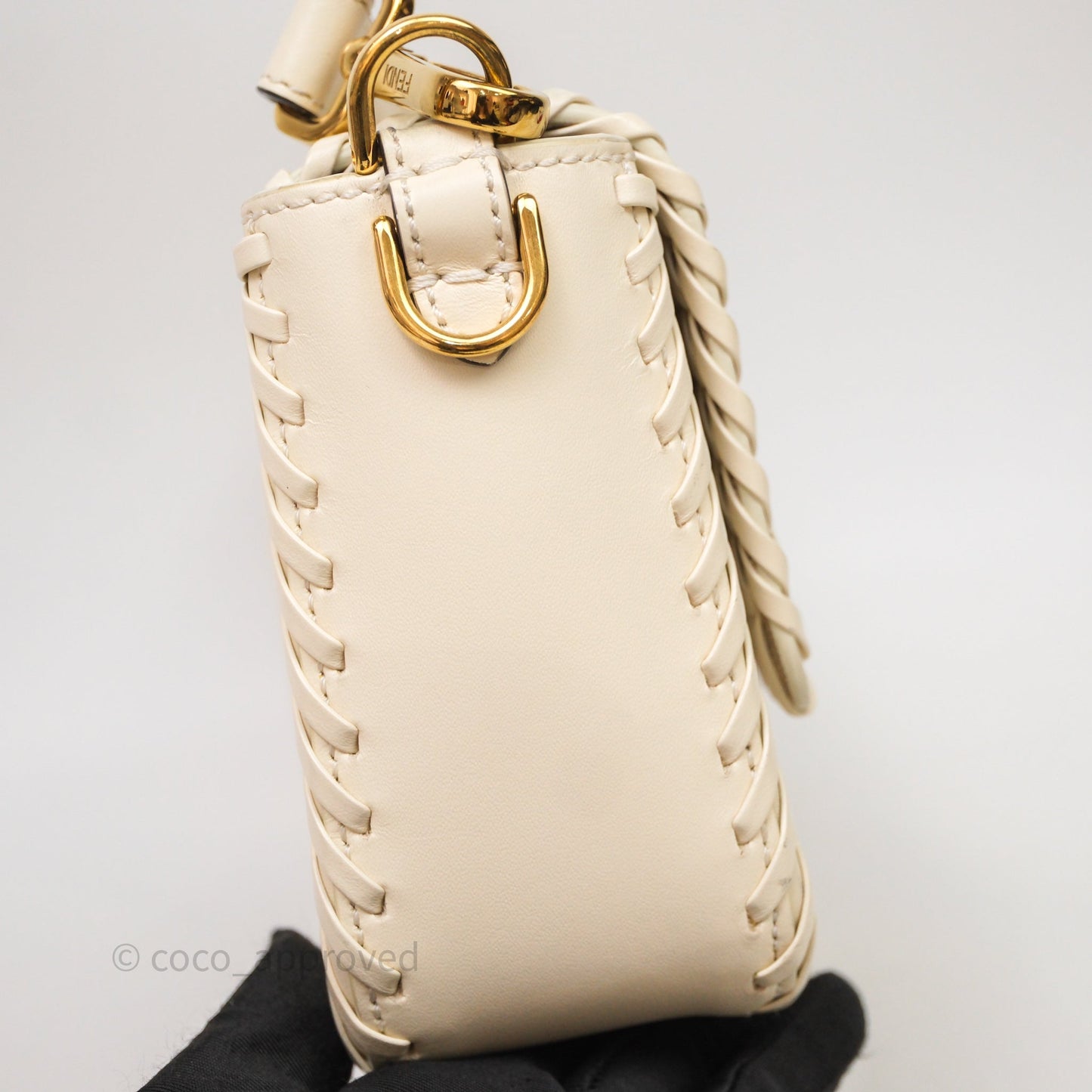 Fendi Braided Leather Baguette Bag Ivory Gold Hardware