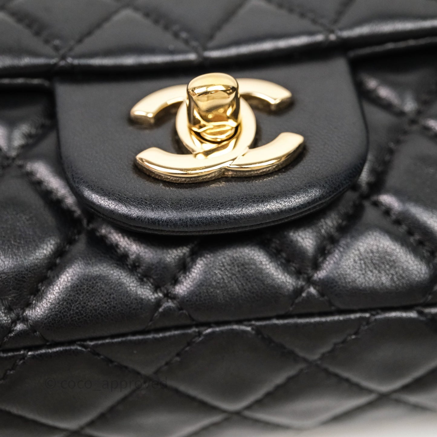 Chanel Quilted East West With Charm Flap Bag Lambskin Black Gold Hardware