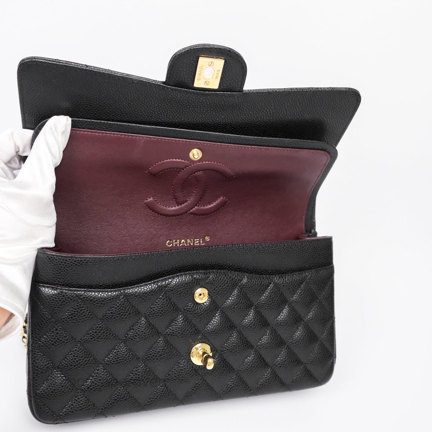 Chanel Classic M/L Medium Flap Quilted Black Caviar Gold Hardware