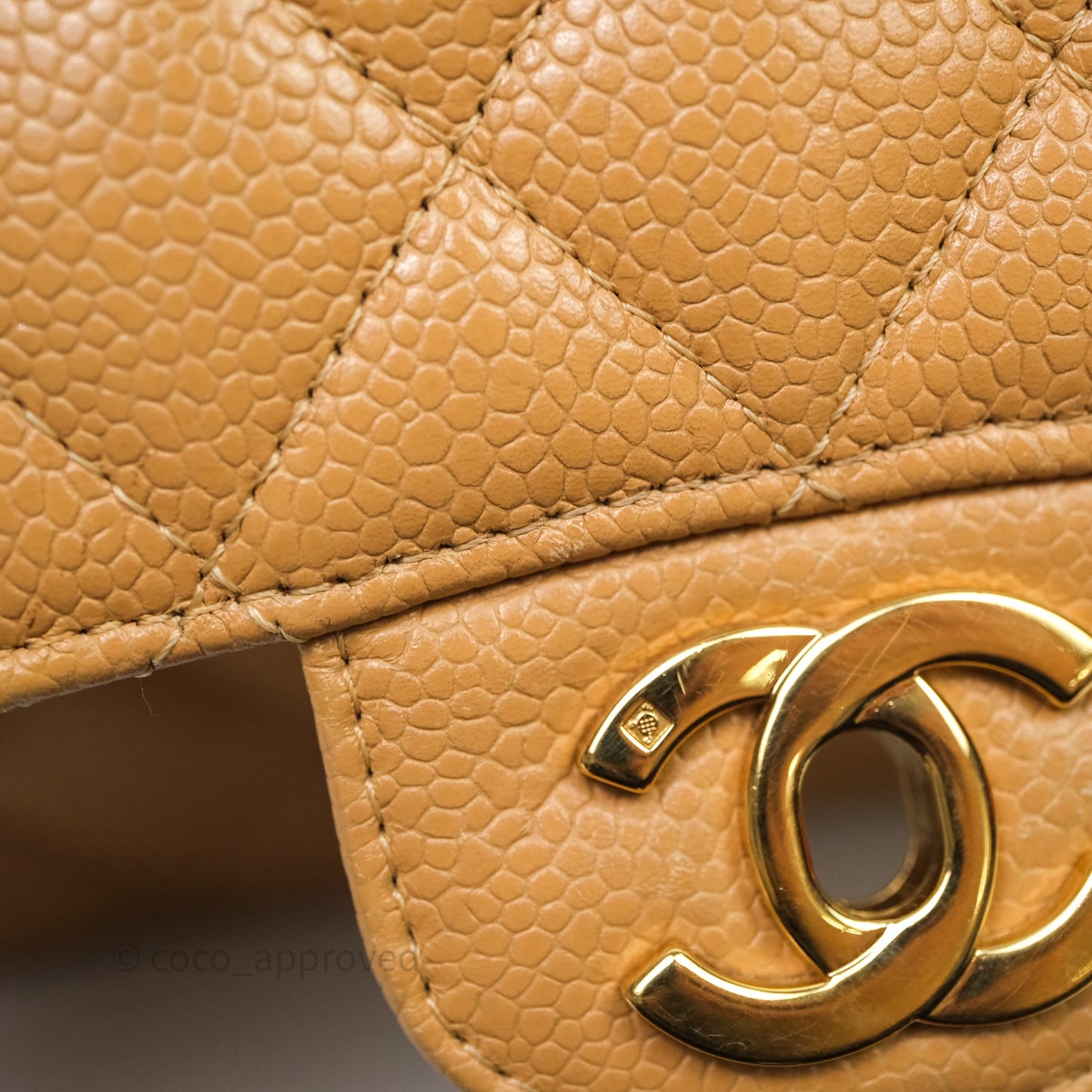 Chanel Vintage Small Classic Flap Beige Claire Caviar 24K Gold Hardware