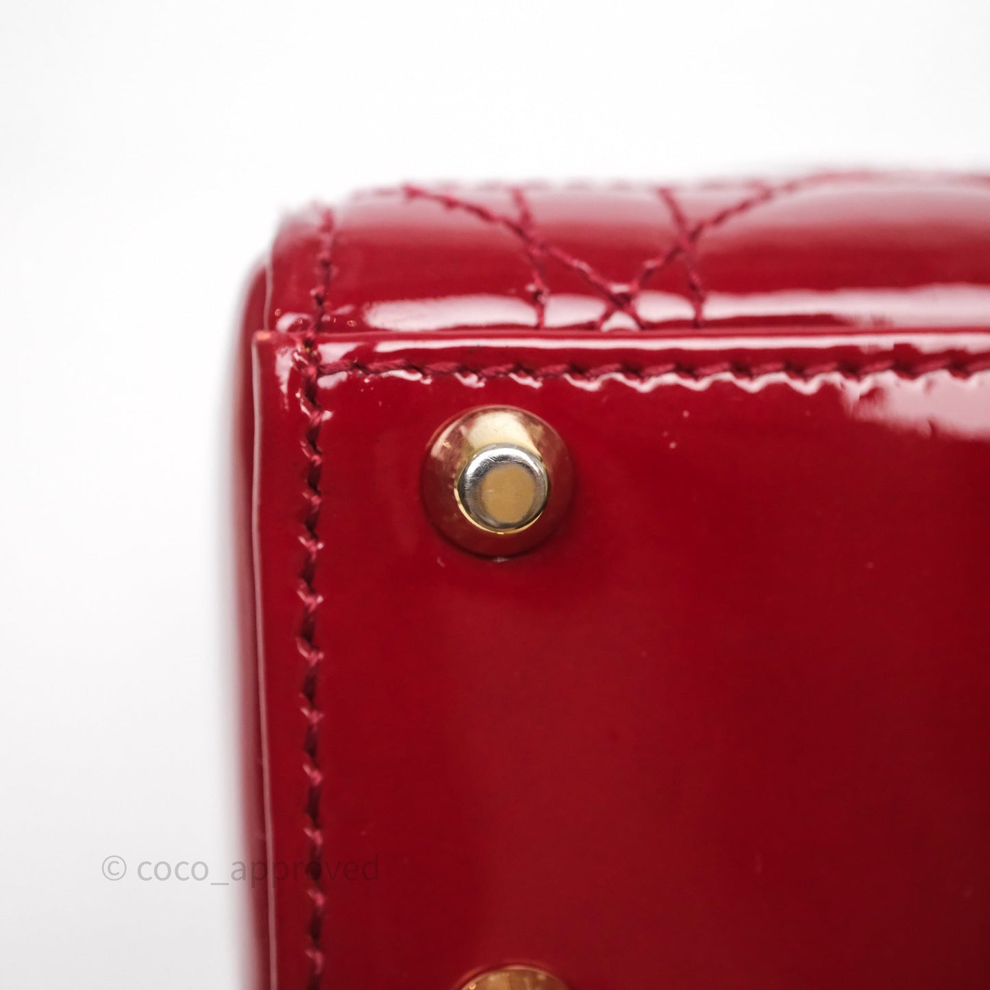 Christian Dior Mini Lady Dior Bag Red Patent Gold Hardware