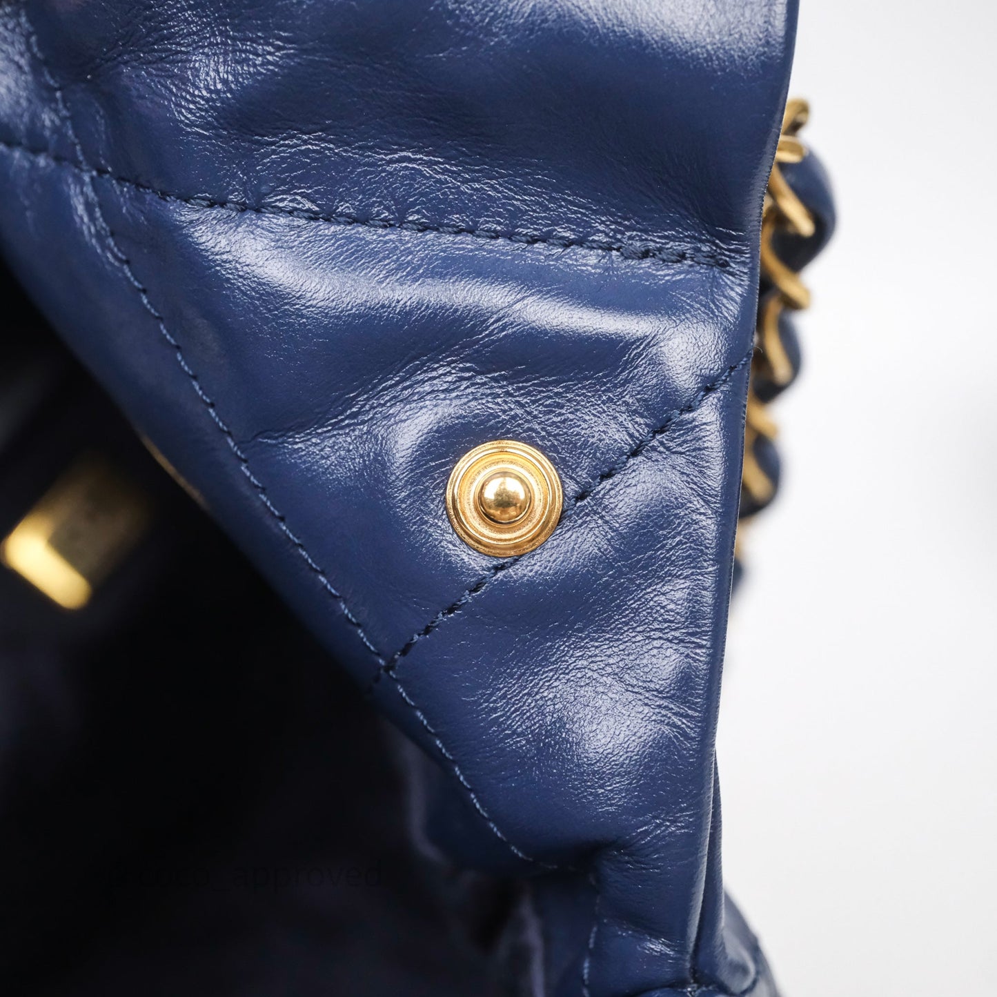 Chanel 22 Small Blue Shiny Calfskin Aged Gold Hardware