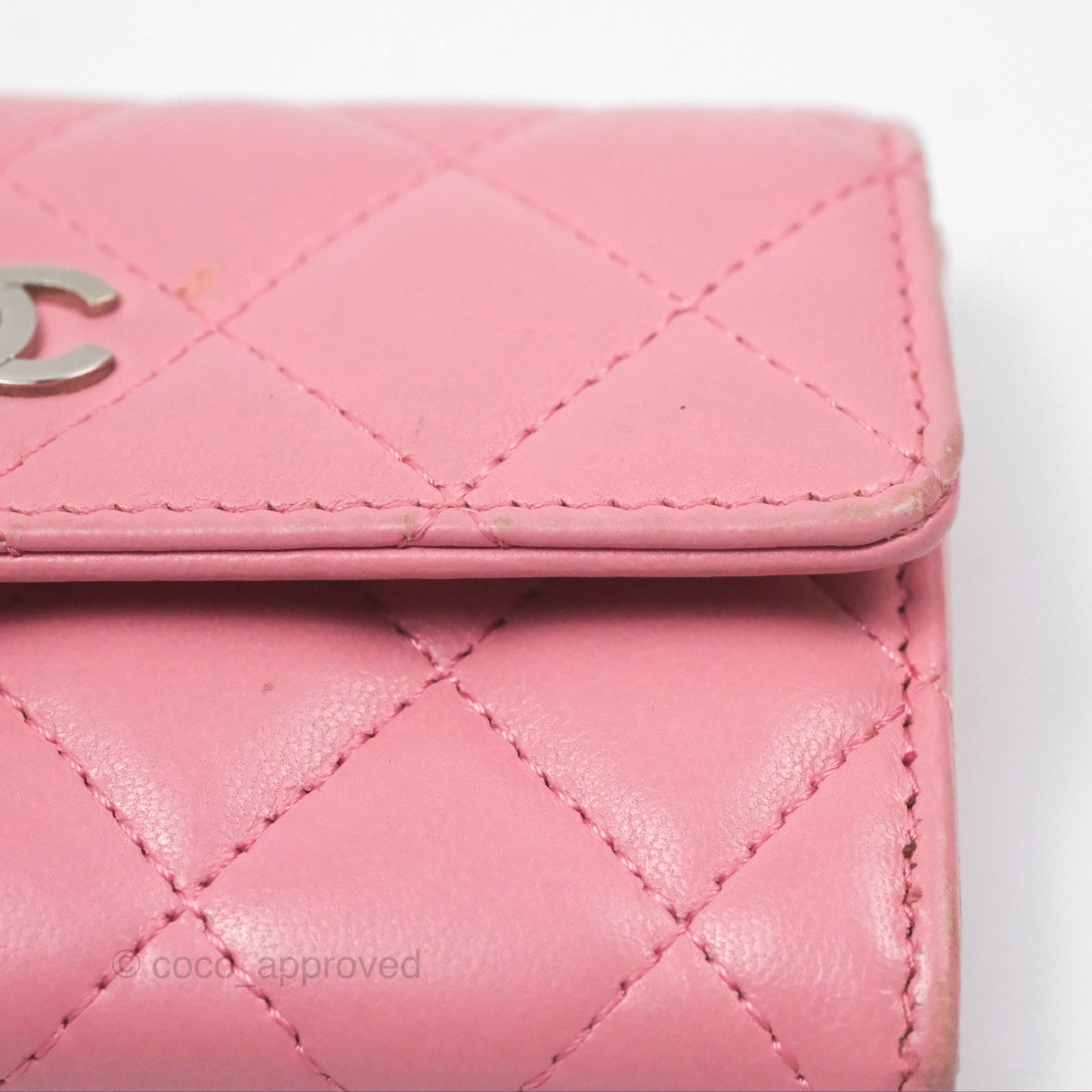 Chanel Quilted Flap Card Holder Pink Lambskin Silver Hardware
