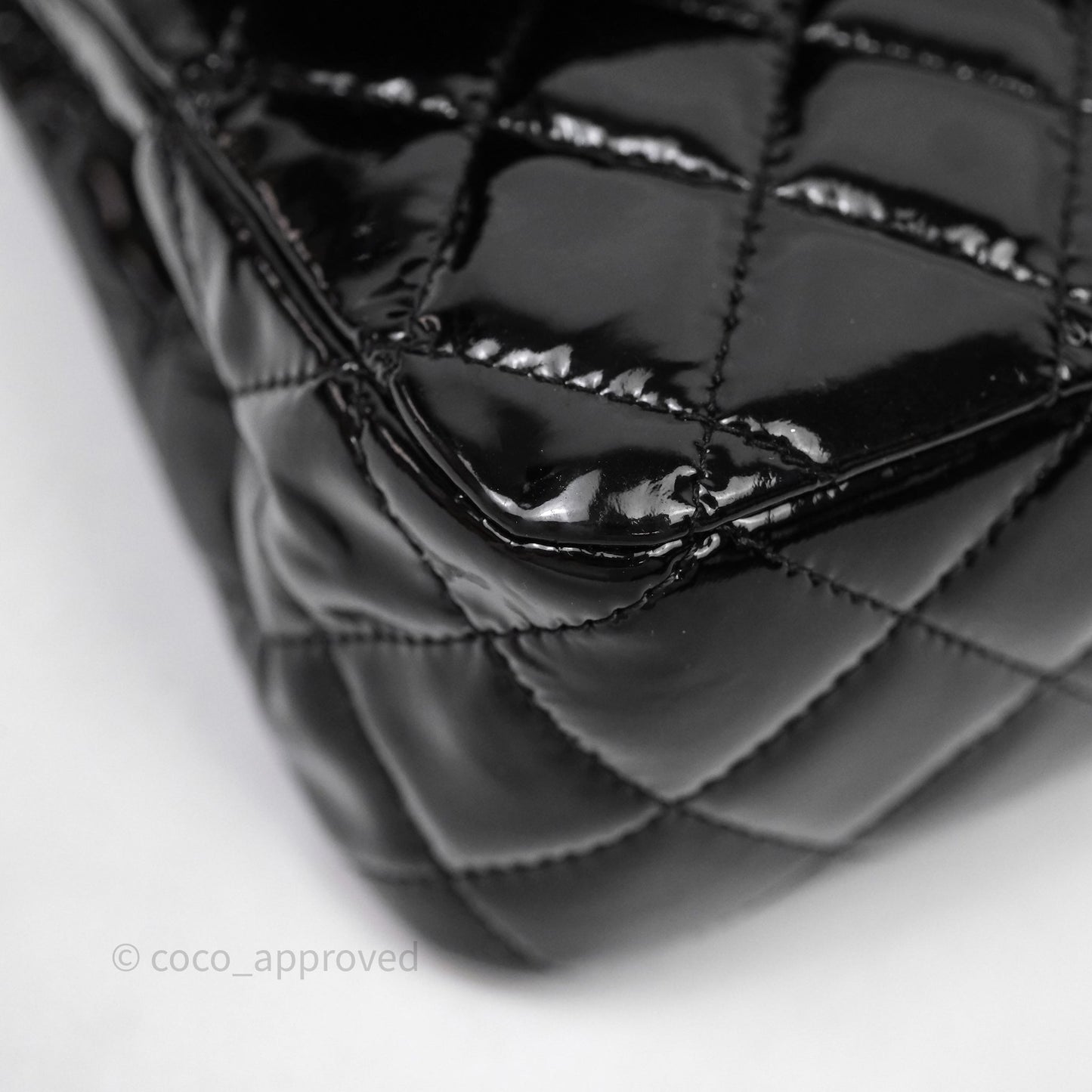 Chanel Medium Classic Flap Quilted Black Patent Silver Hardware