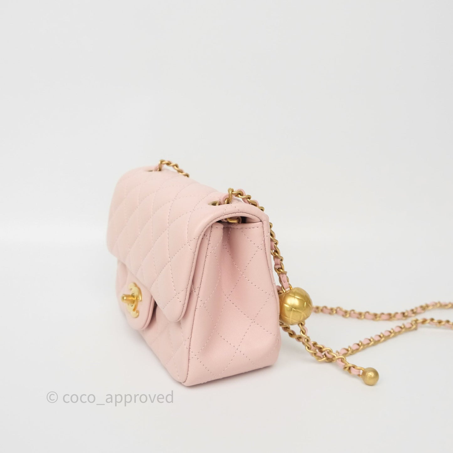 Chanel Pearl Crush Mini Square Quilted Light Pink Lambskin Aged Gold Hardware