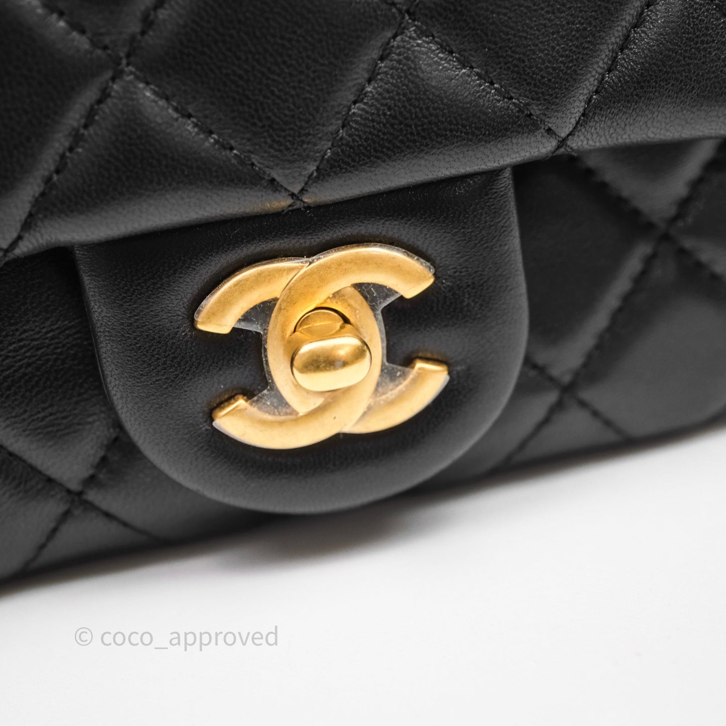 Chanel Pearl Crush Mini Square Quilted Black Lambskin Aged Gold Hardware