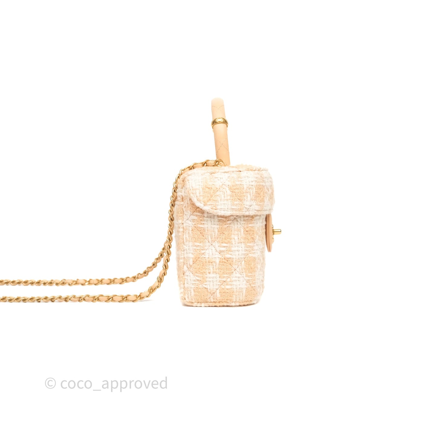 Chanel Vanity Case with Top Handle Orange Apricot Tweed Aged Gold Hardware
