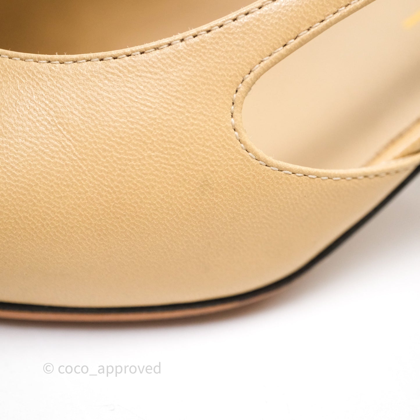 Chanel Classic Slingback Beige Black Leather Size 37